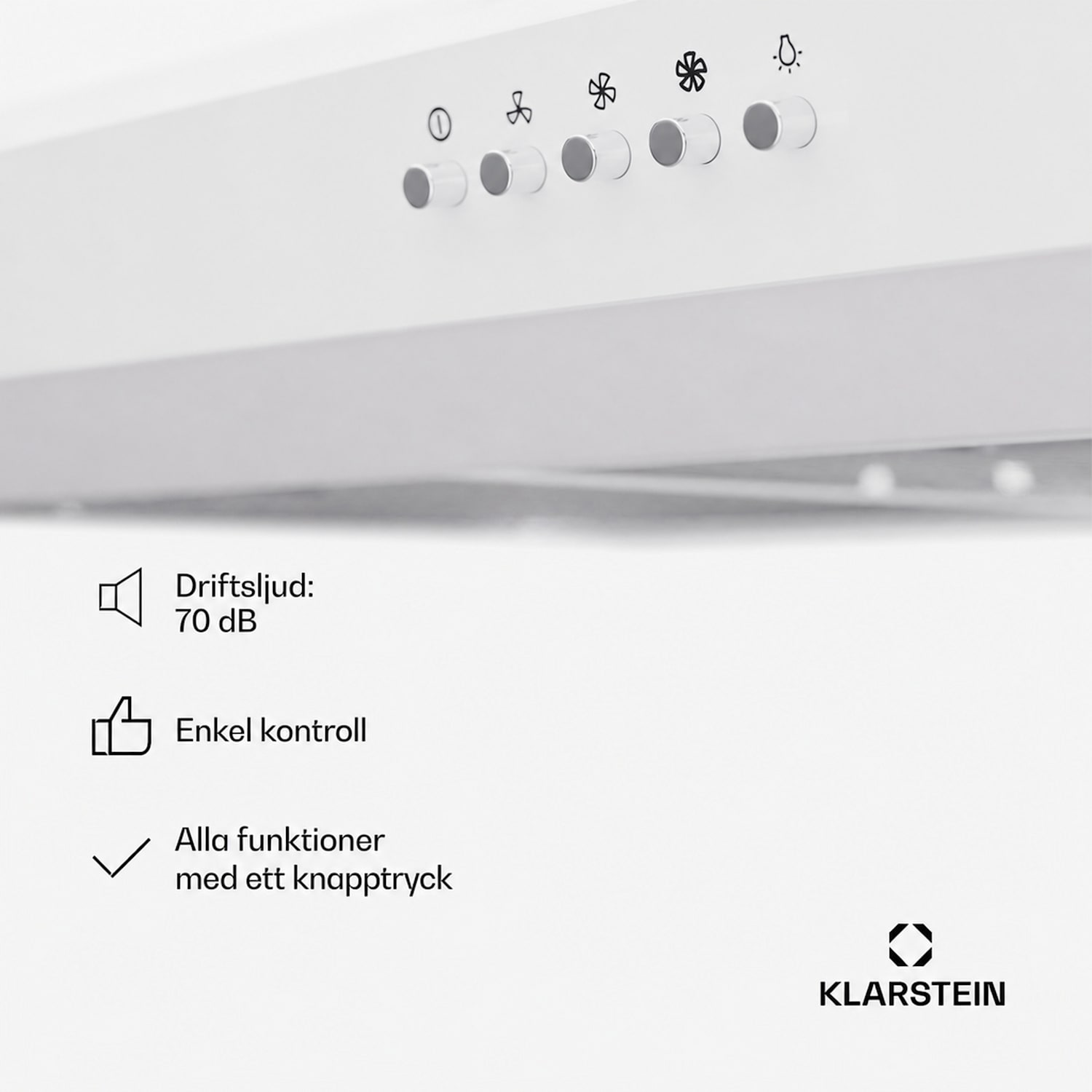 Contempo 90 integrerad köksfläkt 90 cm 200 m³/h LED-lampa rostfritt stål akryl 90 cm | Vit