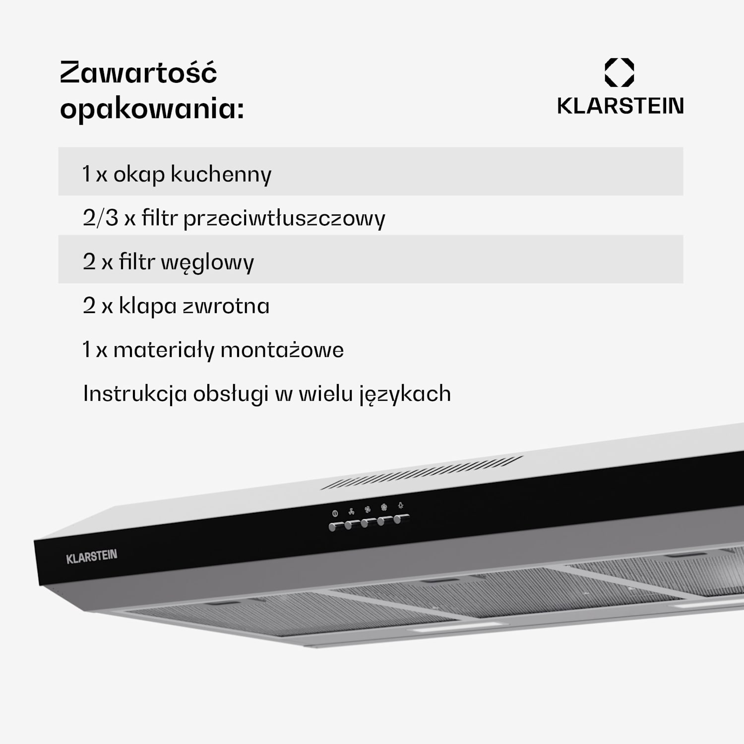 Contempo 90 wyciąg podszafkowy 90cm 200m³/h LED stal nierdzewna akryl 90 cm | Srebrny