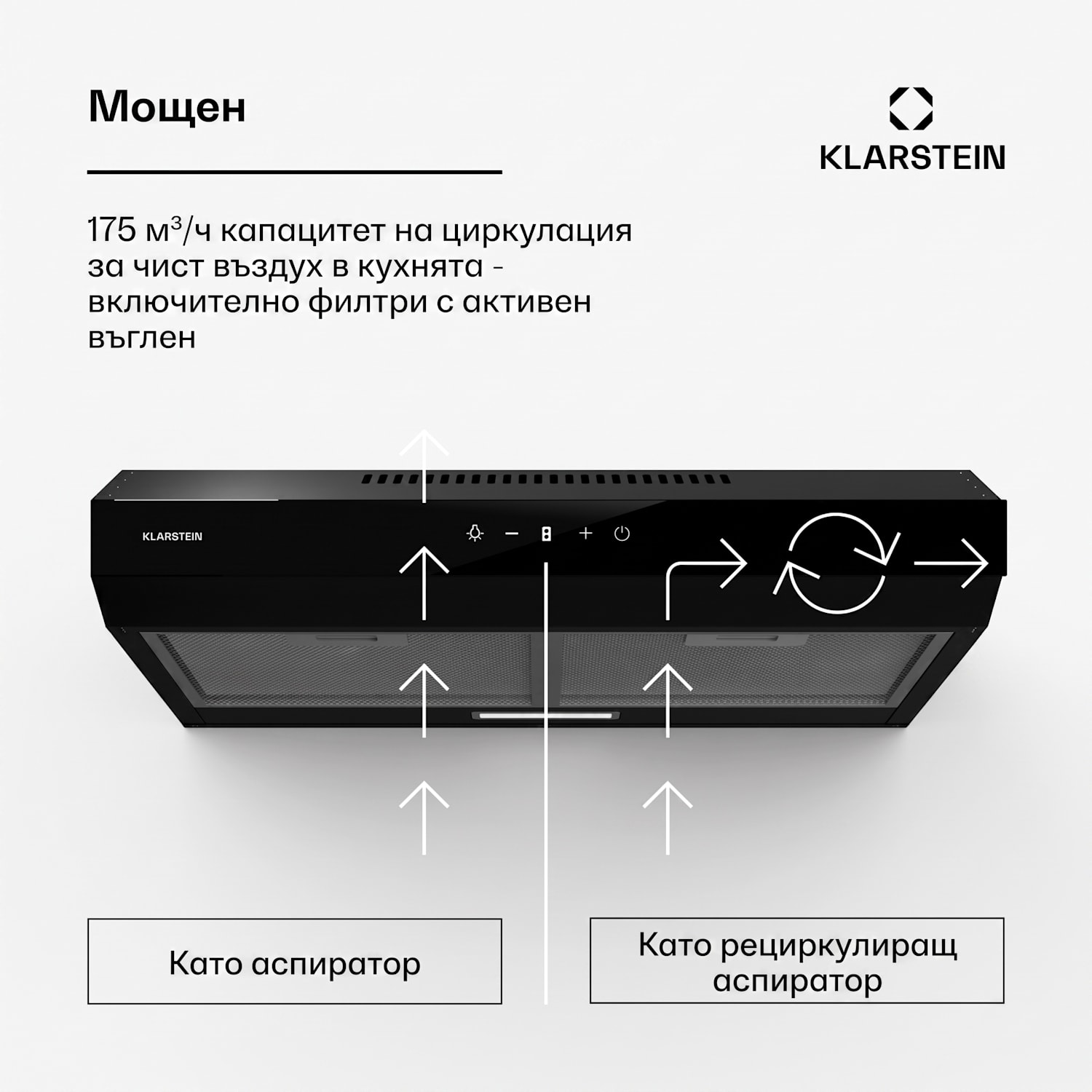 Contempo Neo, аспиратор, под шкаф, рециркулация, 175 м³/ч, SenseControl, интегрирано сензорно управление, неръждаема стомана / акрилно стъкло 
