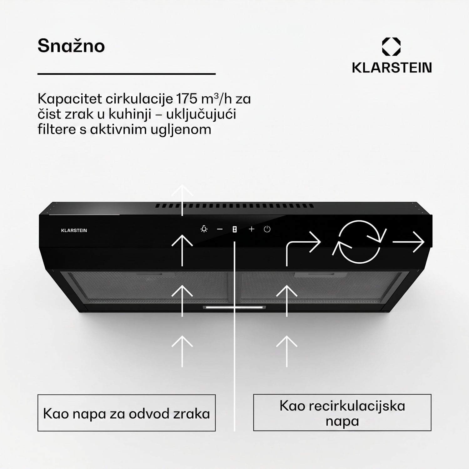 Contempo Neo, napa, ispod ormarića, recirkulacija, 199 m³/h, SenseControl, integrirana kontrola na dodir, nehrđajući čelik / akrilno staklo 