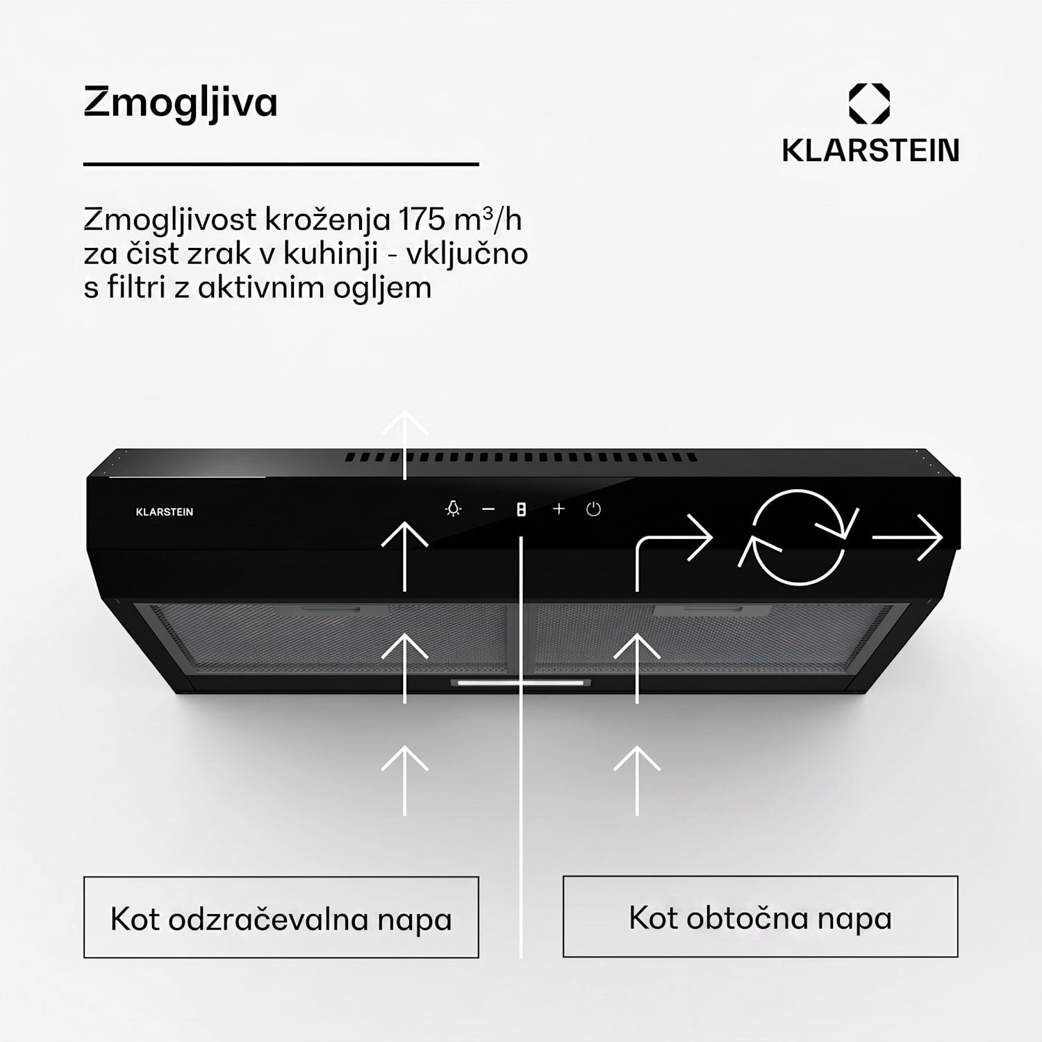Napa Contempo Neo za namestitev pod kuhinjsko omarico, recirkulacija, 199 m³/h, SenseControl, integrirano upravljanje na dotik, nerjaveče jeklo / akrilno steklo 