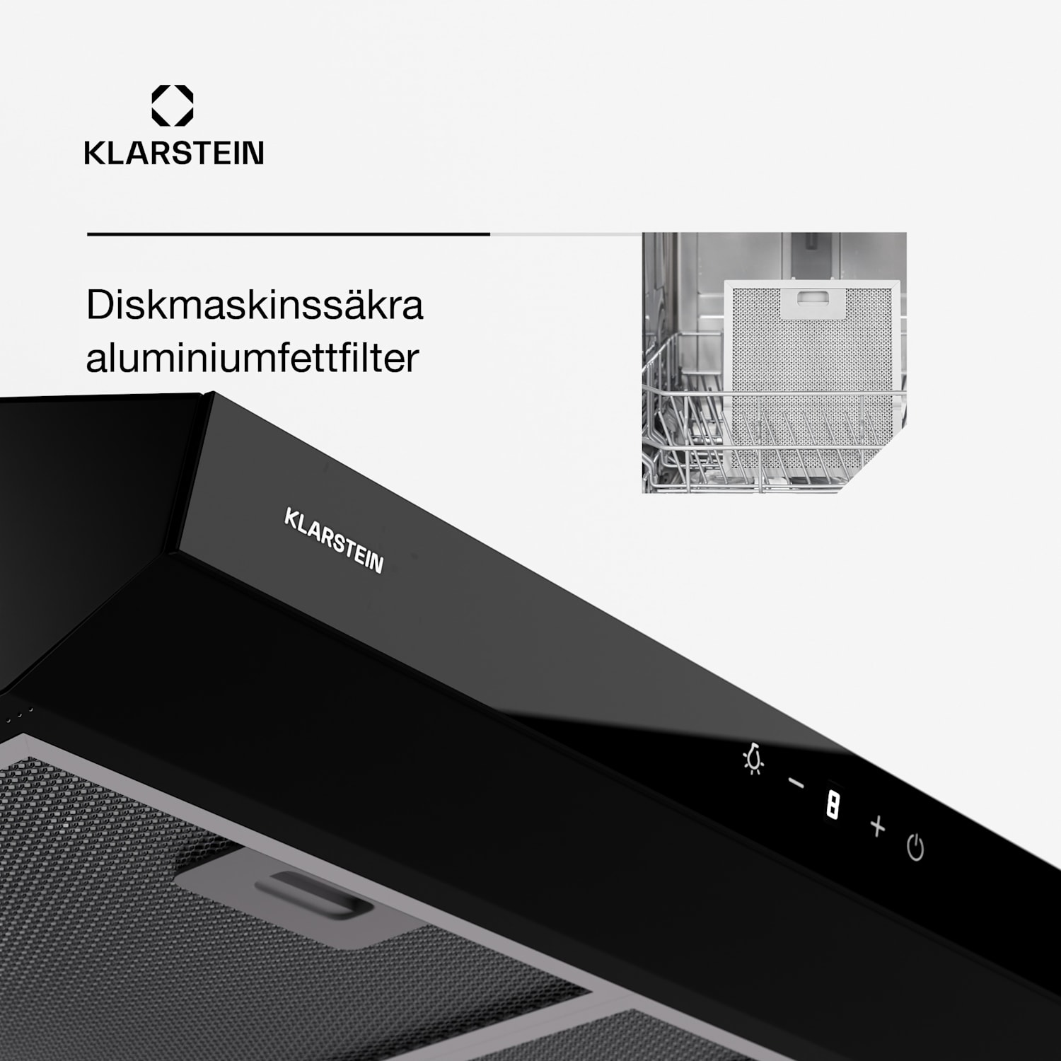 Contempo Neo underbyggd köksfläkt, frånluft/recirkulation, 199 m³/h frånluftkapacitet, SenseControl, integrerad pekskärm, front i rostfritt stål/akrylglas 
