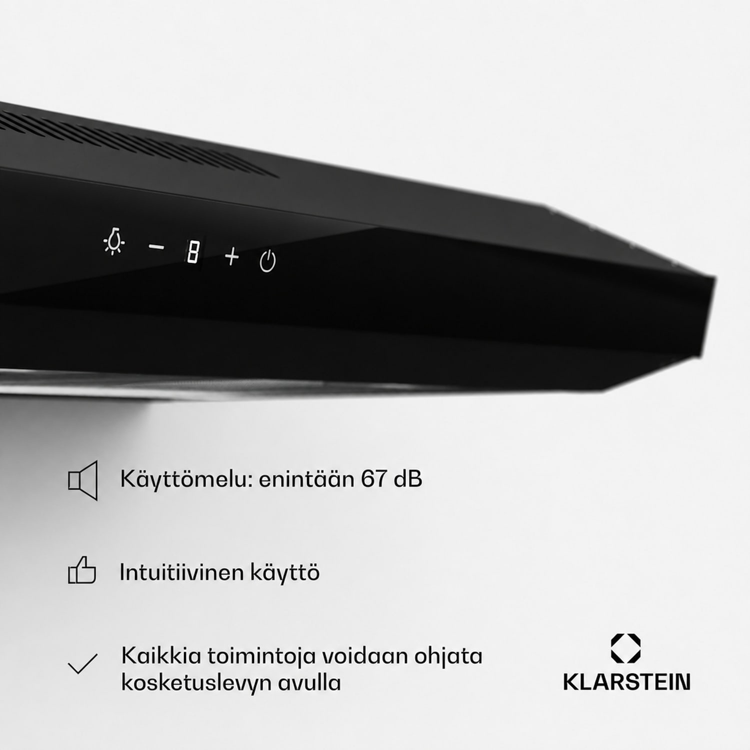 Contempo Neo liesituuletin yläkaapin alle poistoilma/kiertoilma 192 m³/h ilmanpoistoteho SenseControl integroitu kosketusohjaus ruostumaton teräs / pleksilasinen etusivu 