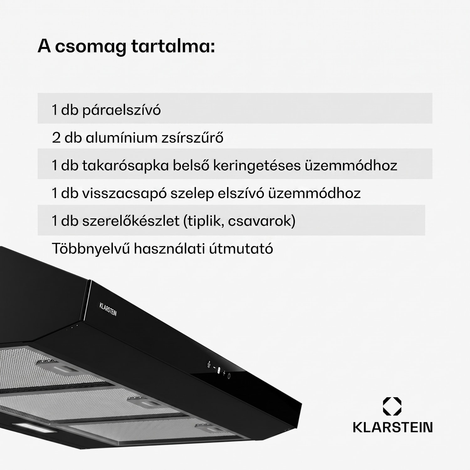Contempo Neo, páraelszívó, szekrény alatti, keringtetés, 175 m³/ó, SenseControl, integrált érintésvezérlés, rozsdamentes acél / akrilüveg 