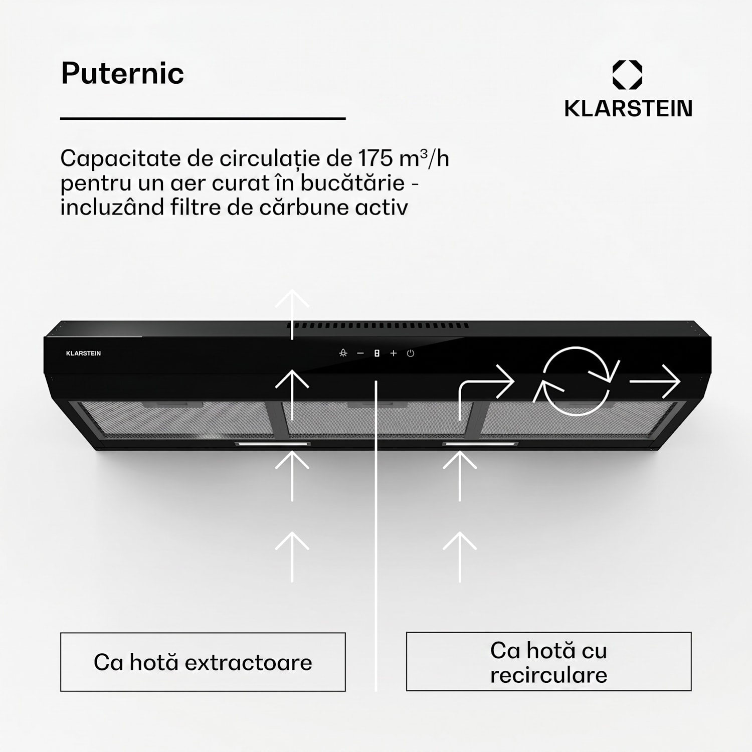 Contempo Neo, hotă, sub dulap, recirculare, 192 m³/h, SenseControl, control tactil integrat, oțel inoxidabil / sticlă acrilică 