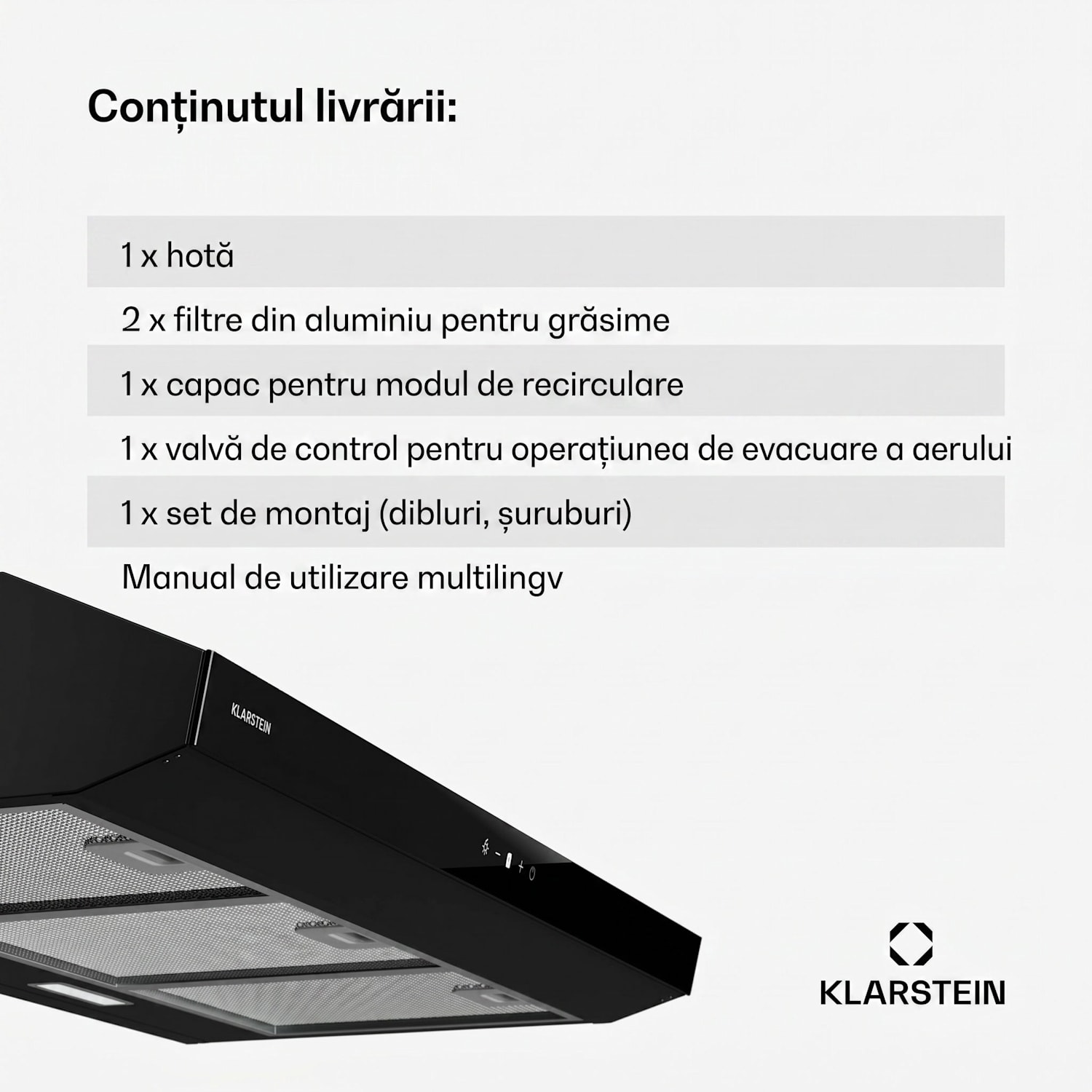 Contempo Neo, hotă, sub dulap, recirculare, 192 m³/h, SenseControl, control tactil integrat, oțel inoxidabil / sticlă acrilică 