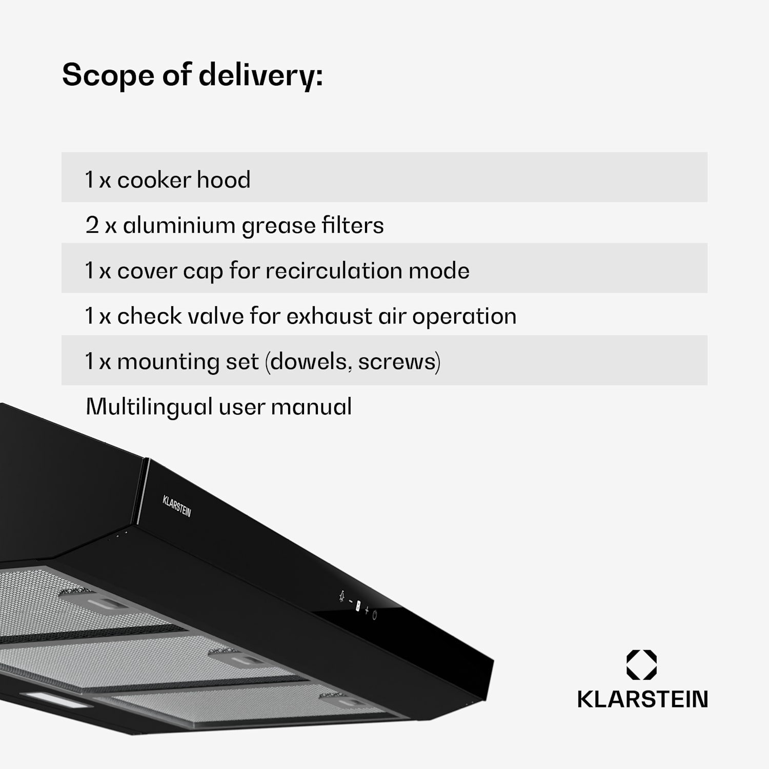 Contempo Neo wyciąg podszafkowy do trybu powietrza odlotowego/recyrkulacji, wydajność wyciągu powietrza 175 m³/h, zintegrowane sterowanie dotykowe SenseControl, stal nierdzewna / front ze szkła akrylowego 