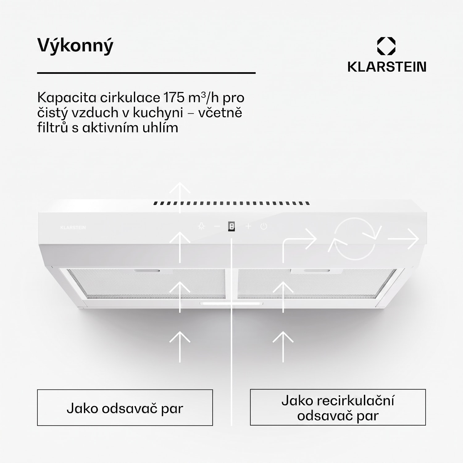 Contempo Neo, digestoř, podskříňková, recirkulace, 199 m³/h, SenseControl, integrované dotykové ovládání, nerezavějící ocel / akrylátové sklo 