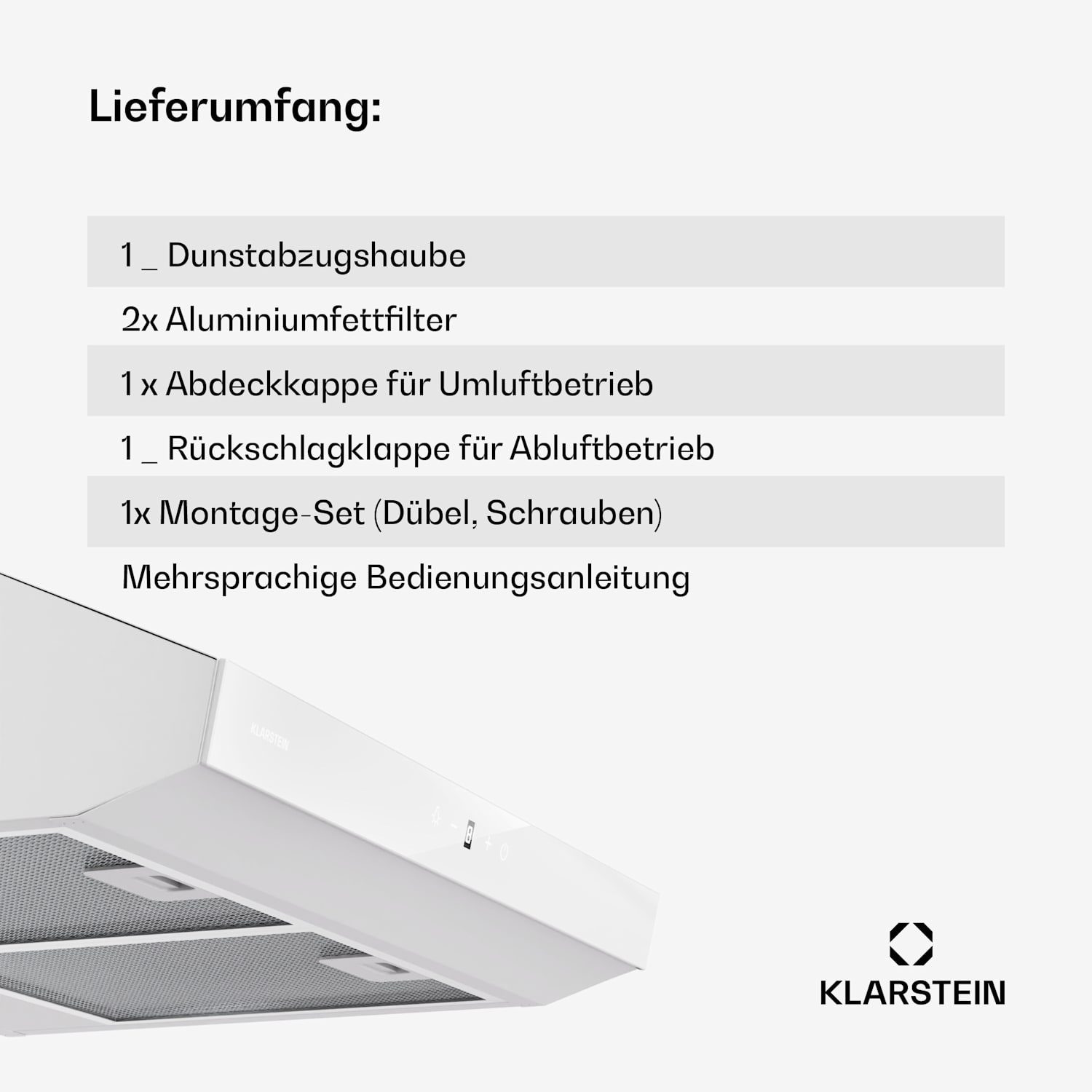 Contempo Neo Unterbauhaube Abluft/Umluft 175 m³/h Abluftleistung SenseControl integrierte Touch-Steuerung Edelstahl / Acrylglasfront 