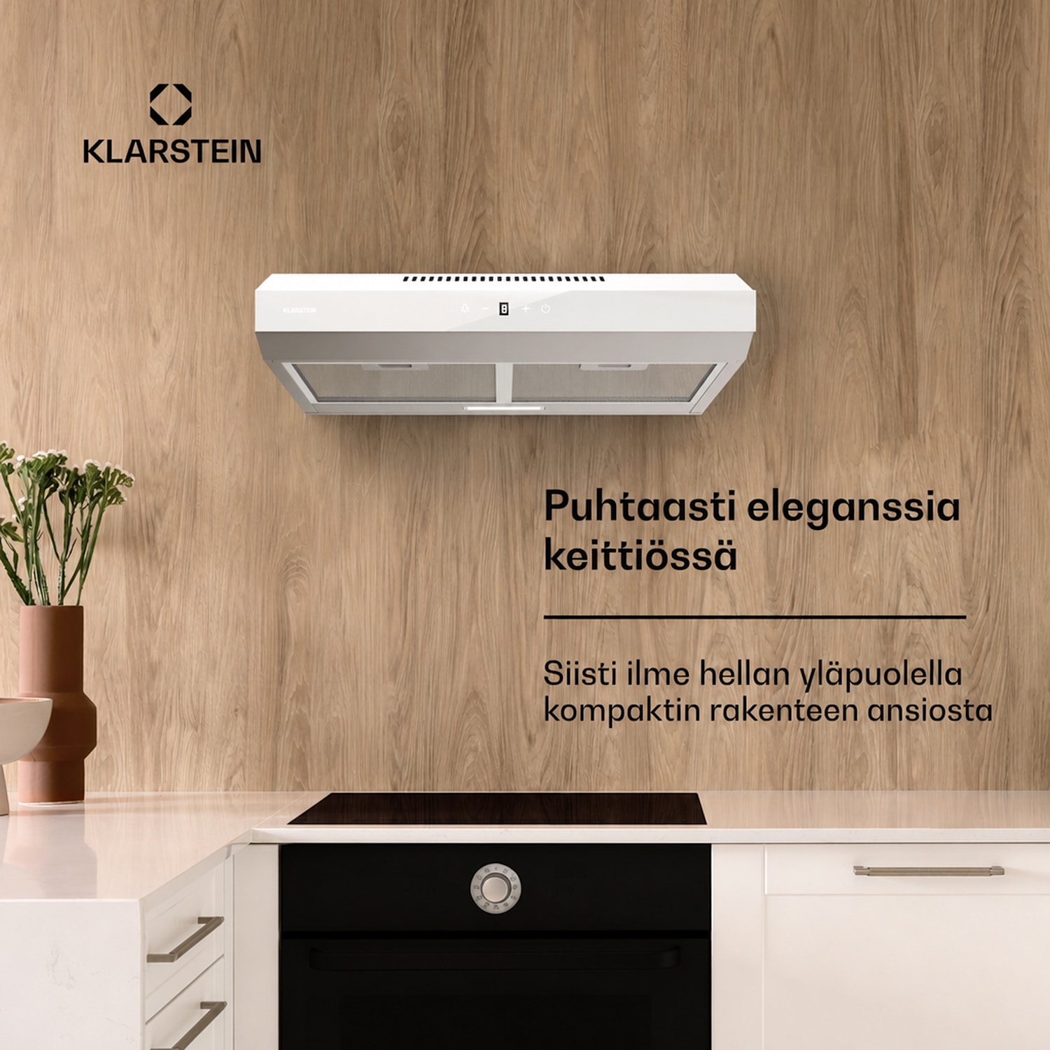 Contempo Neo liesituuletin yläkaapin alle poistoilma/kiertoilma 199 m³/h ilmanpoistoteho SenseControl integroitu kosketusohjaus ruostumaton teräs / pleksilasinen etusivu 60 cm | Valkoinen