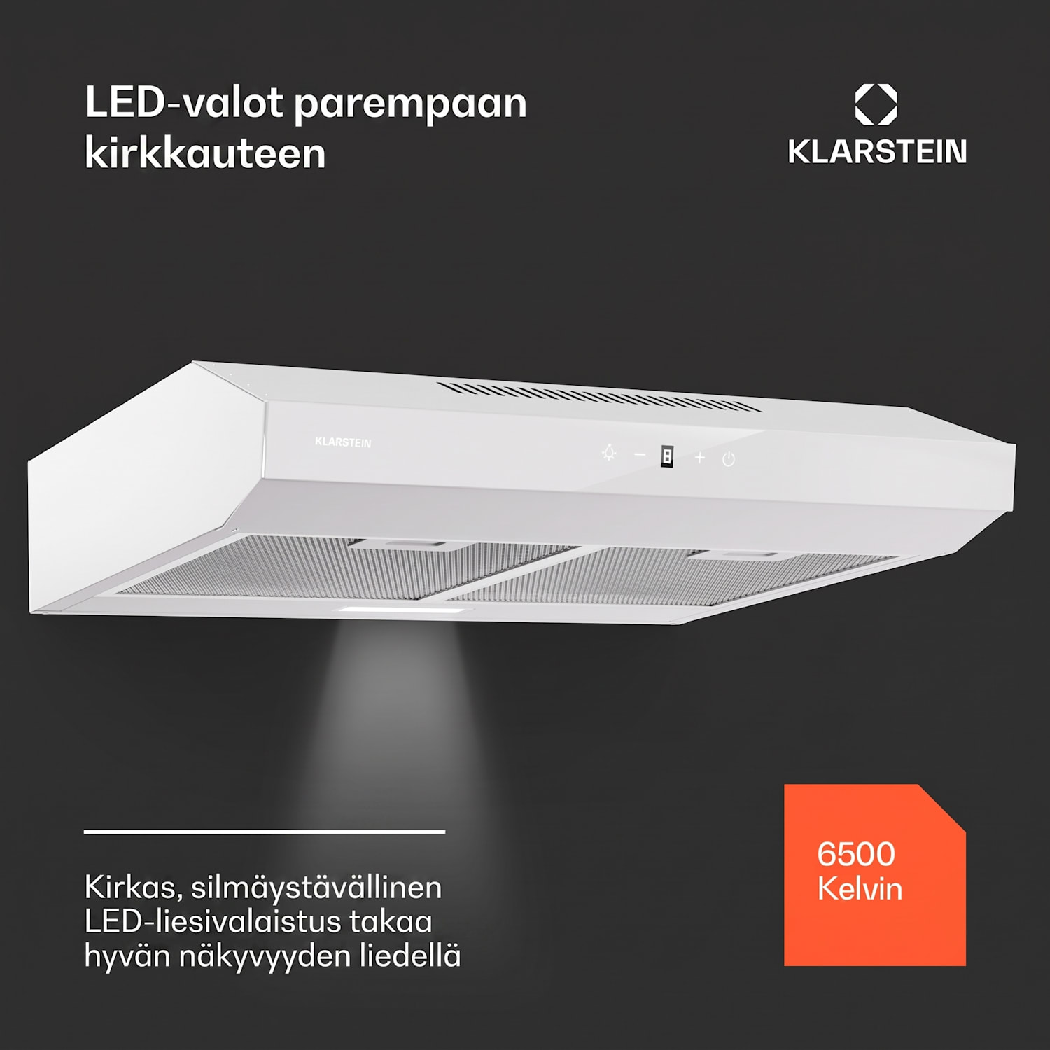 Contempo Neo liesituuletin yläkaapin alle poistoilma/kiertoilma 199 m³/h ilmanpoistoteho SenseControl integroitu kosketusohjaus ruostumaton teräs / pleksilasinen etusivu 60 cm | Valkoinen