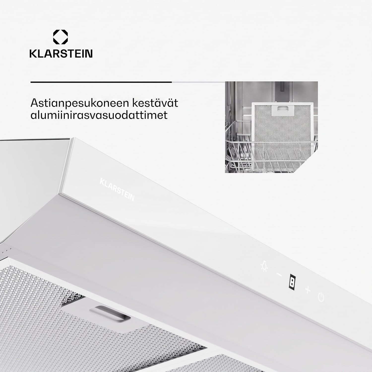 Contempo Neo liesituuletin yläkaapin alle poistoilma/kiertoilma 199 m³/h ilmanpoistoteho SenseControl integroitu kosketusohjaus ruostumaton teräs / pleksilasinen etusivu 60 cm | Valkoinen