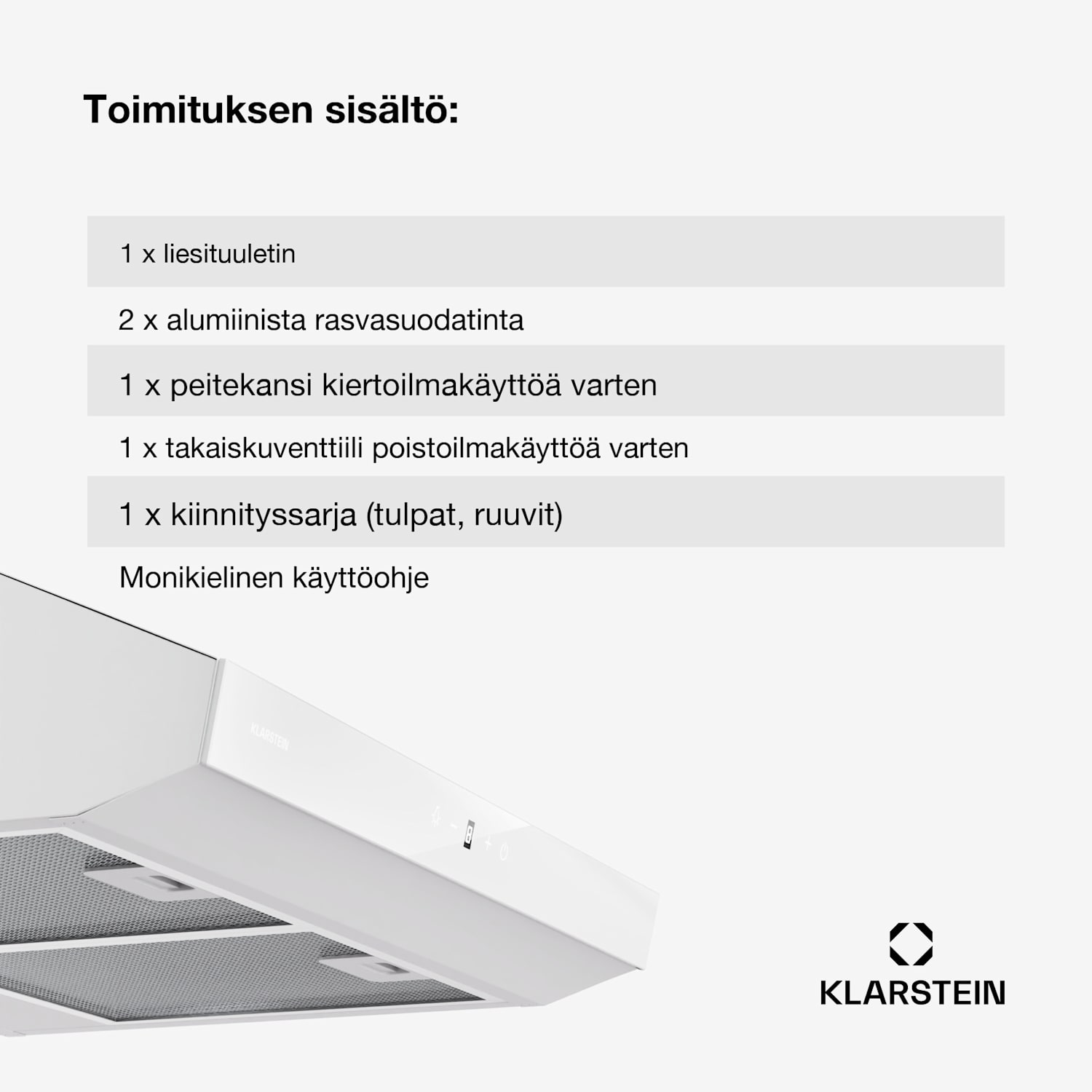 Contempo Neo liesituuletin yläkaapin alle poistoilma/kiertoilma 199 m³/h ilmanpoistoteho SenseControl integroitu kosketusohjaus ruostumaton teräs / pleksilasinen etusivu 60 cm | Valkoinen