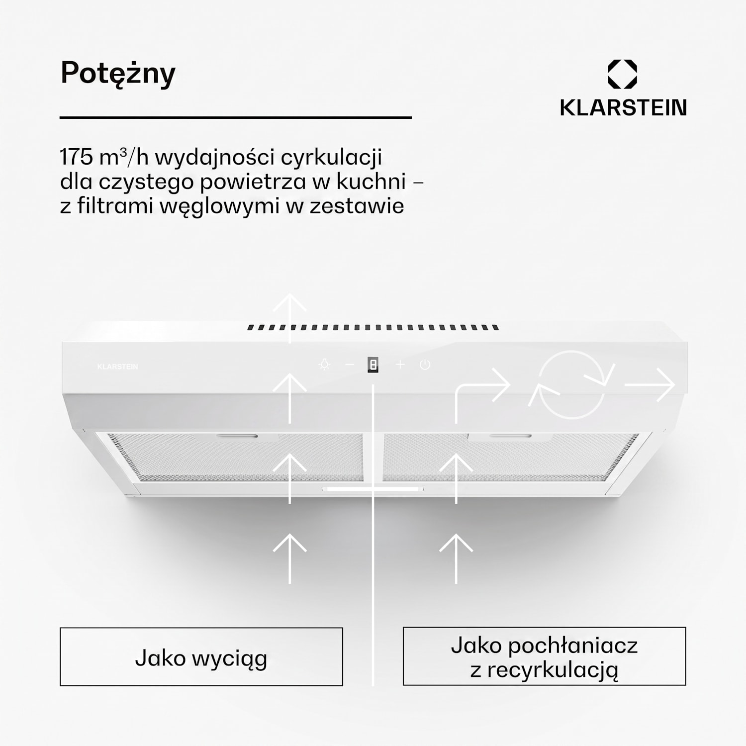 Contempo Neo, wyciąg podszafkowy do trybu powietrza odlotowego/recyrkulacji, wydajność wyciągu powietrza 175 m³/h, zintegrowane sterowanie dotykowe SenseControl, stal nierdzewna / front ze szkła akrylowego 