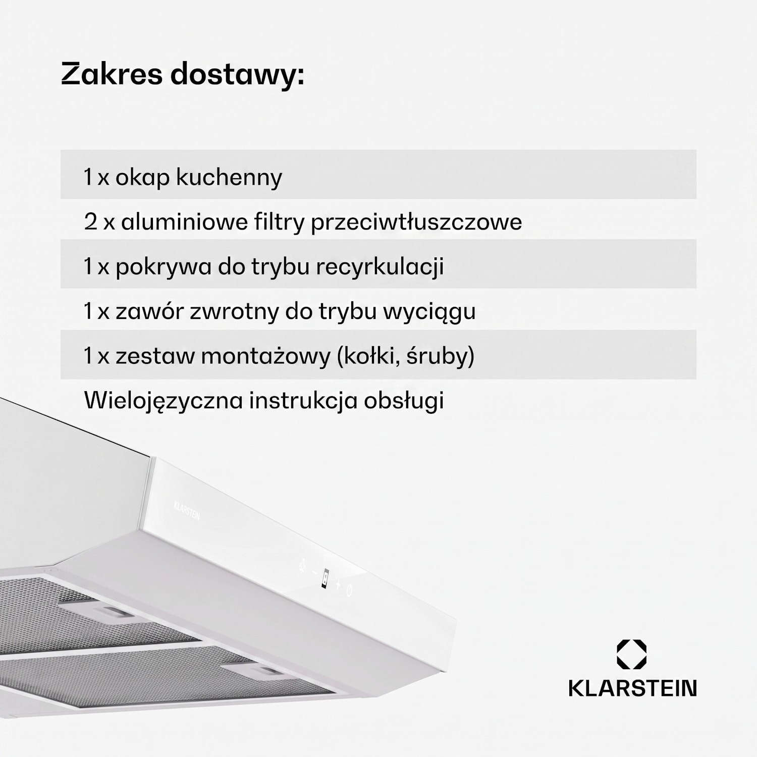 Contempo Neo, wyciąg podszafkowy do trybu powietrza odlotowego/recyrkulacji, wydajność wyciągu powietrza 175 m³/h, zintegrowane sterowanie dotykowe SenseControl, stal nierdzewna / front ze szkła akrylowego 