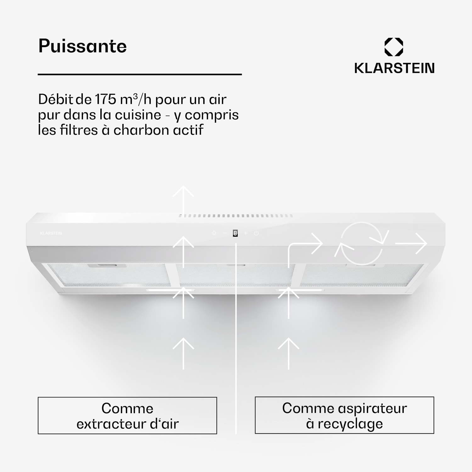 Contempo Neo hotte encastrée extraction/recyclage capacité d'extraction 175 m³/h SenseControl commande tactile intégrée, façade en acier inoxydable / verre acrylique