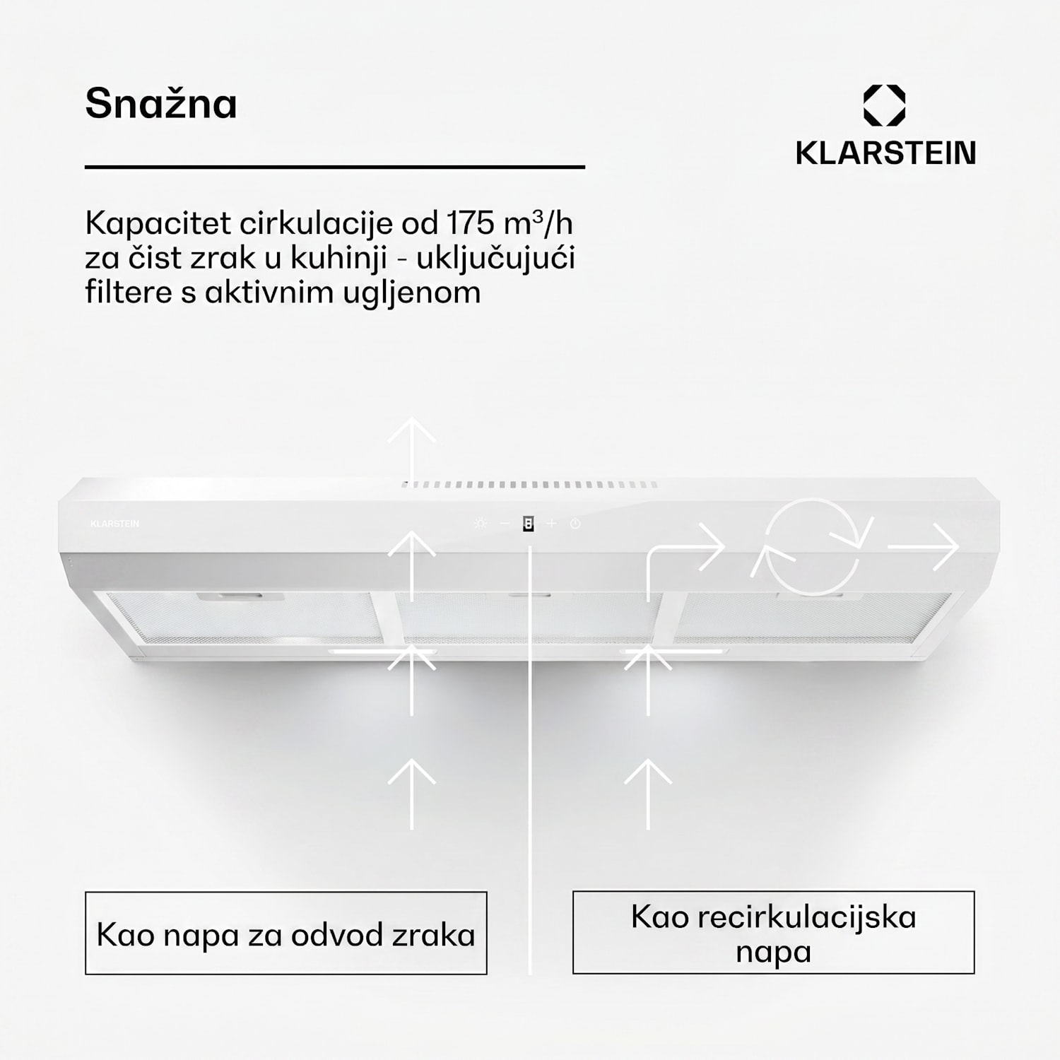 Contempo Neo, napa, ispod ormarića, recirkulacija, 192 m³/h, SenseControl, integrirana kontrola na dodir, nehrđajući čelik / akrilno staklo 