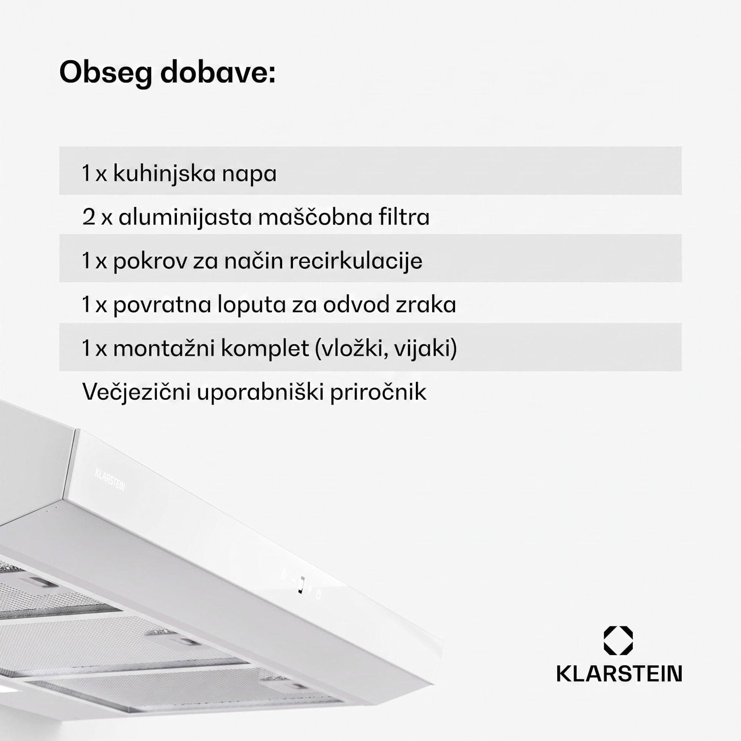 Contempo Neo, kuhinjska napa, pod omarico, recirkulacija, 192 m³/h, SenseControl, integrirano upravljanje na dotik, nerjaveče jeklo / akrilno steklo 