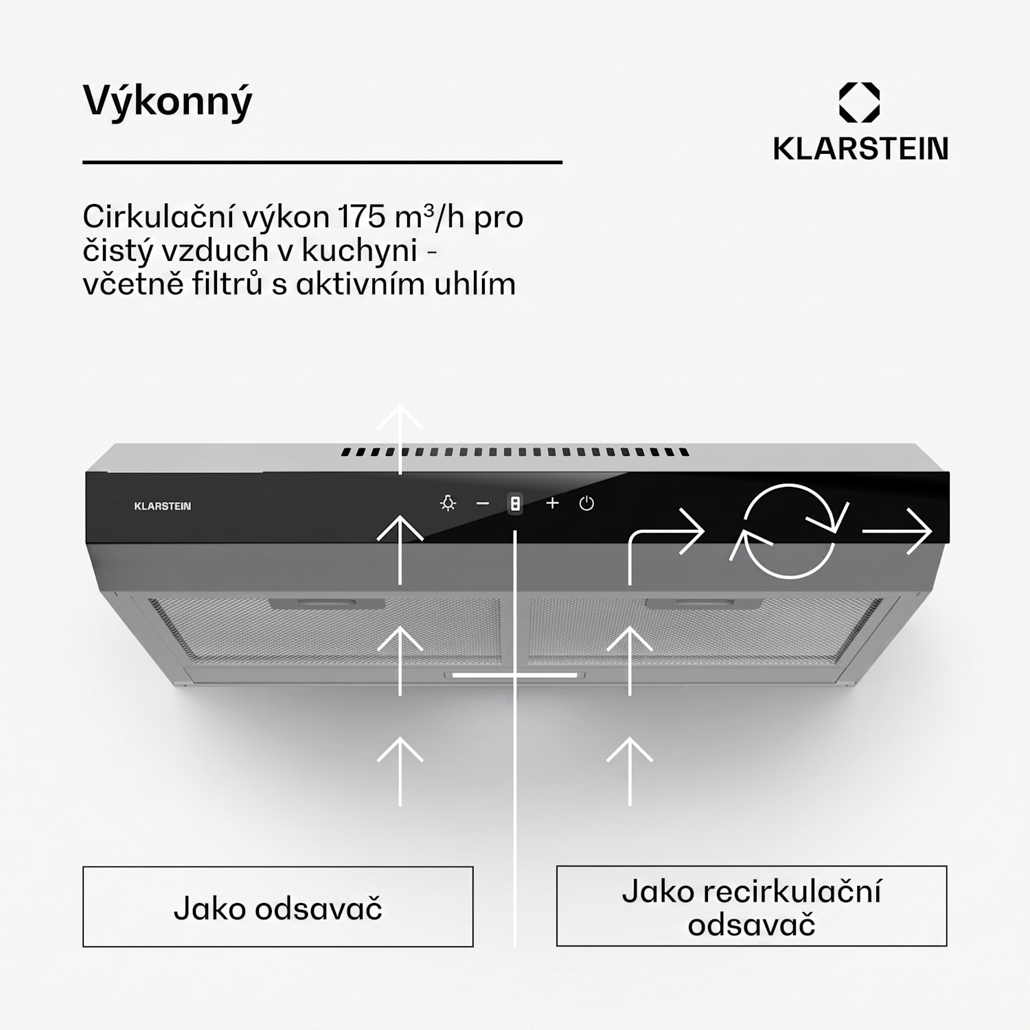 Contempo Neo, digestoř, podskříňková, recirkulace, 199 m³/h, SenseControl, integrované dotykové ovládání 