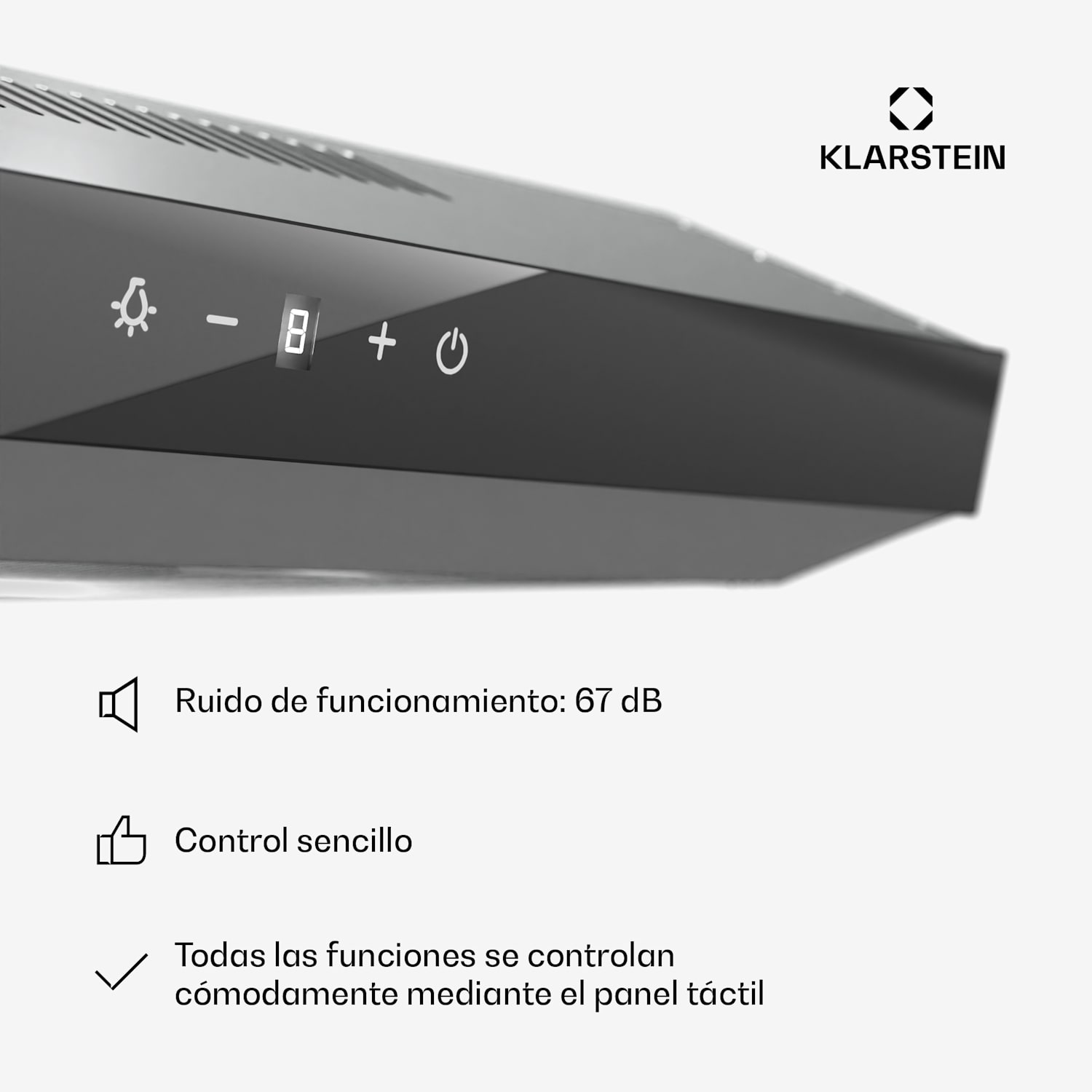Contempo Neo Campana extractora de techo Extracción/recirculación de aire Potencia de extracción de 175 m³/h Control táctil SenseControl Frontal de acero inoxidable/cristal acrílico 