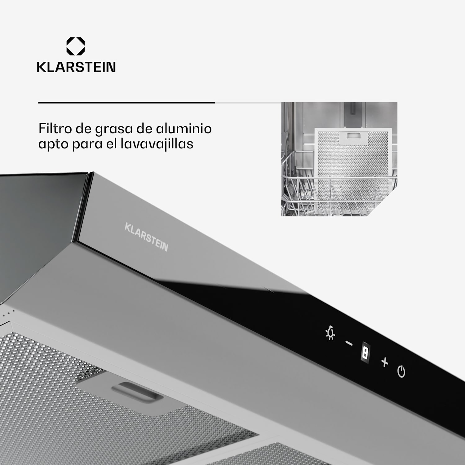Contempo Neo Campana extractora de techo Extracción/recirculación de aire Potencia de extracción de 175 m³/h Control táctil SenseControl Frontal de acero inoxidable/cristal acrílico 