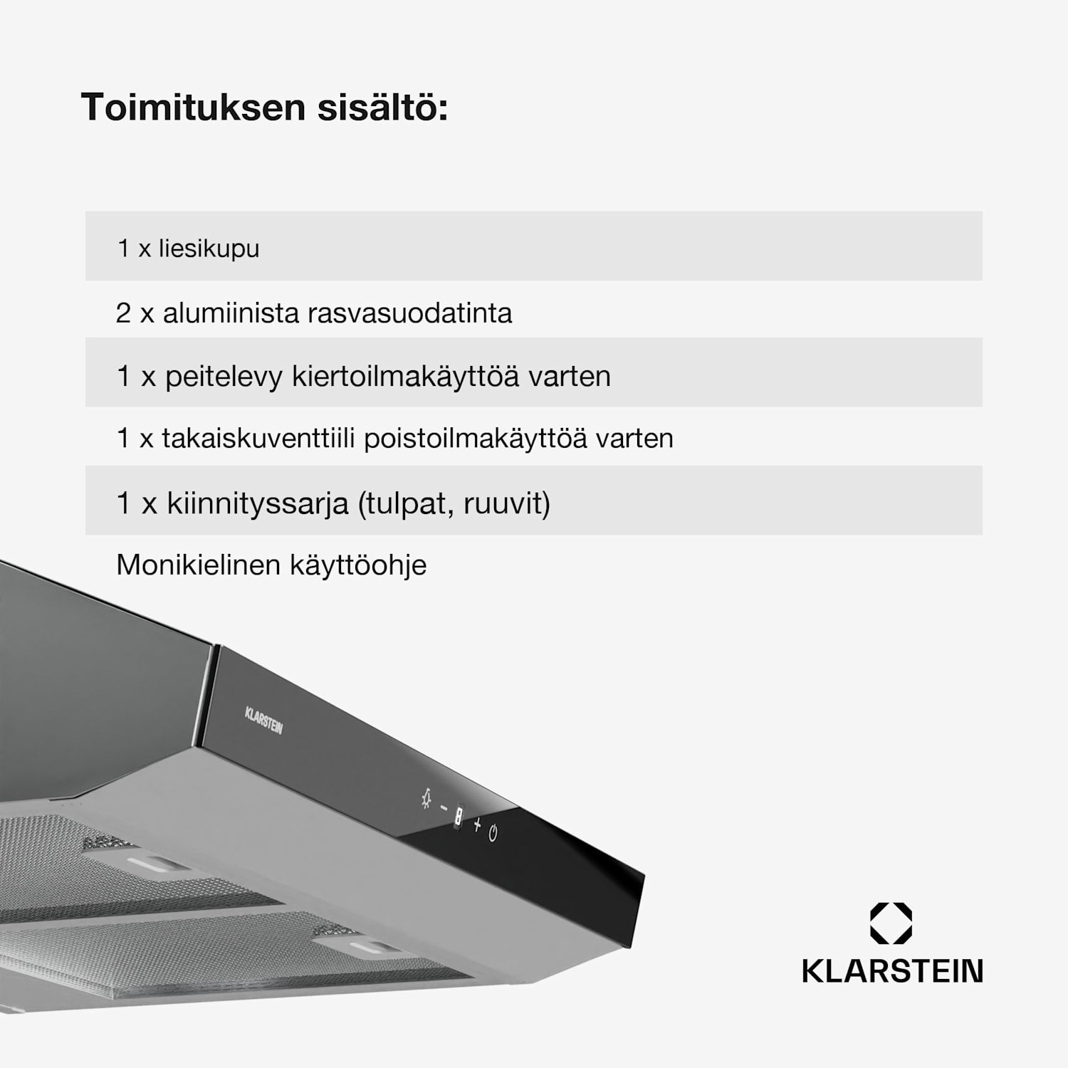 Contempo Neo liesituuletin yläkaapin alle poistoilma/kiertoilma 199 m³/h ilmanpoistoteho SenseControl integroitu kosketusohjaus ruostumaton teräs / pleksilasinen etusivu 60 cm | Harmaa