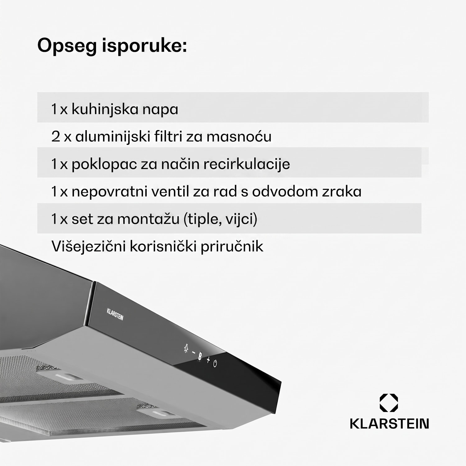 Contempo Neo, napa, ispod ormarića, recirkulacija, 199 m³/h, SenseControl, integrirana kontrola na dodir 