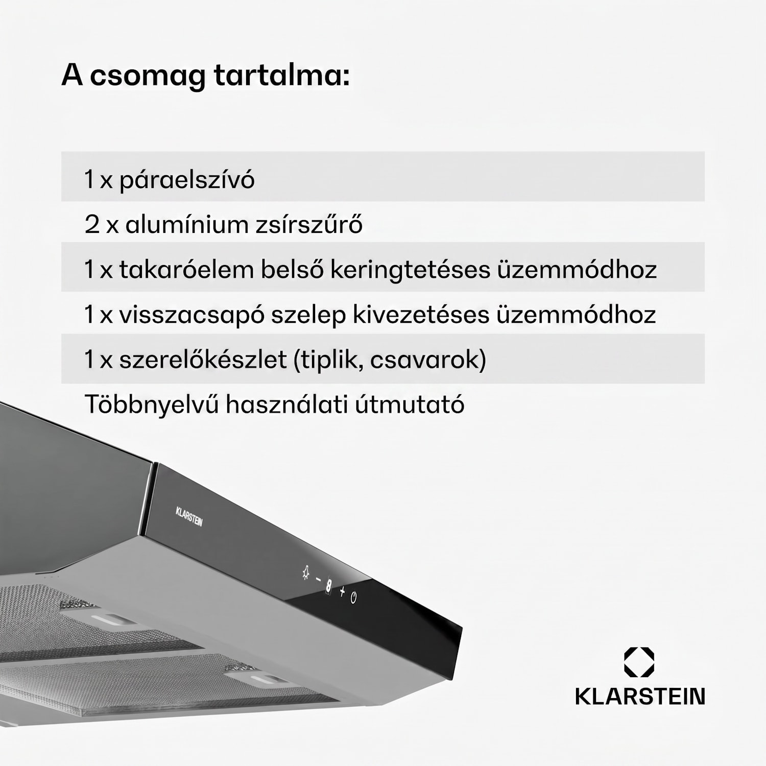 Contempo Neo, páraelszívó, szekrény alatti, keringtetés, 175 m³/ó, SenseControl, integrált érintésvezérlés 
