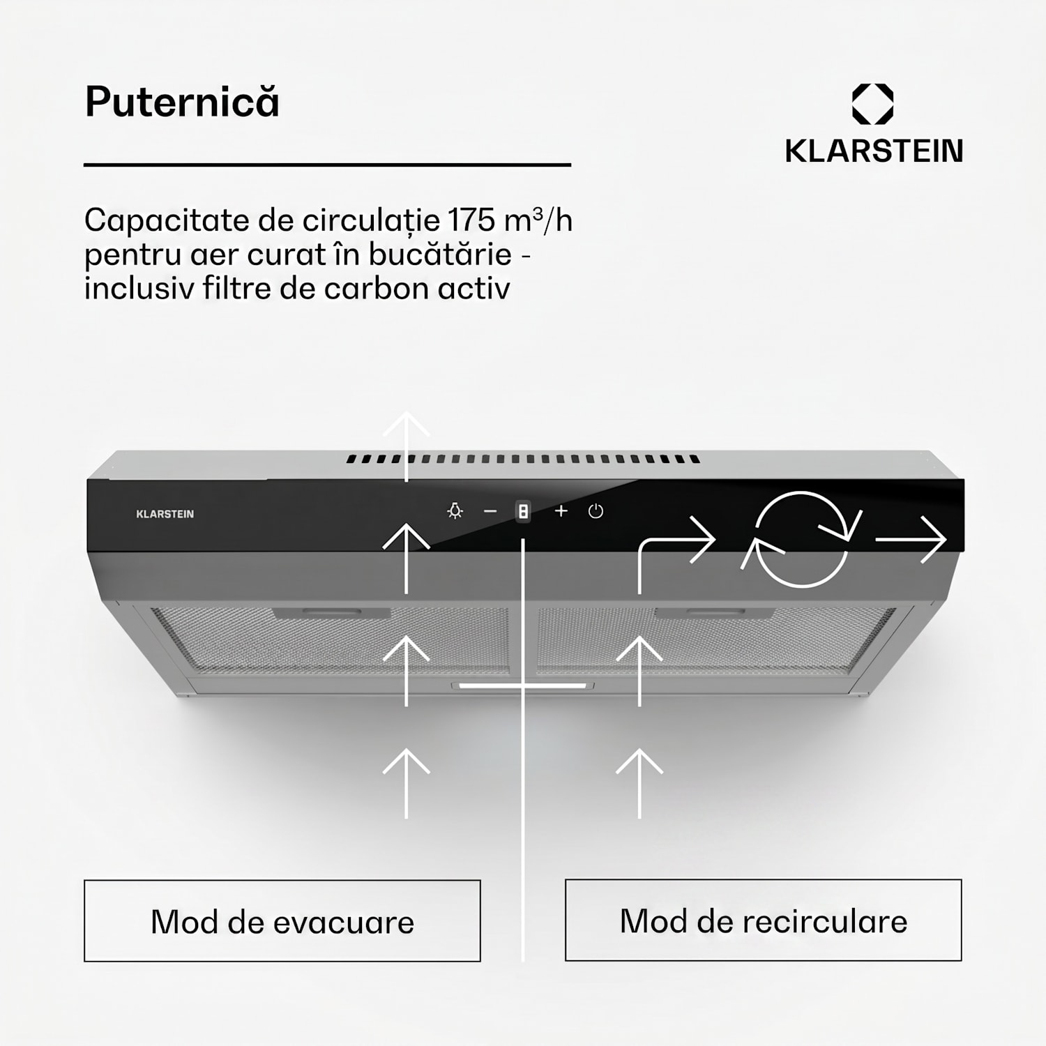Contempo Neo, hotă, sub dulap, recirculare, 199 m³/h, SenseControl, control tactil integrat 