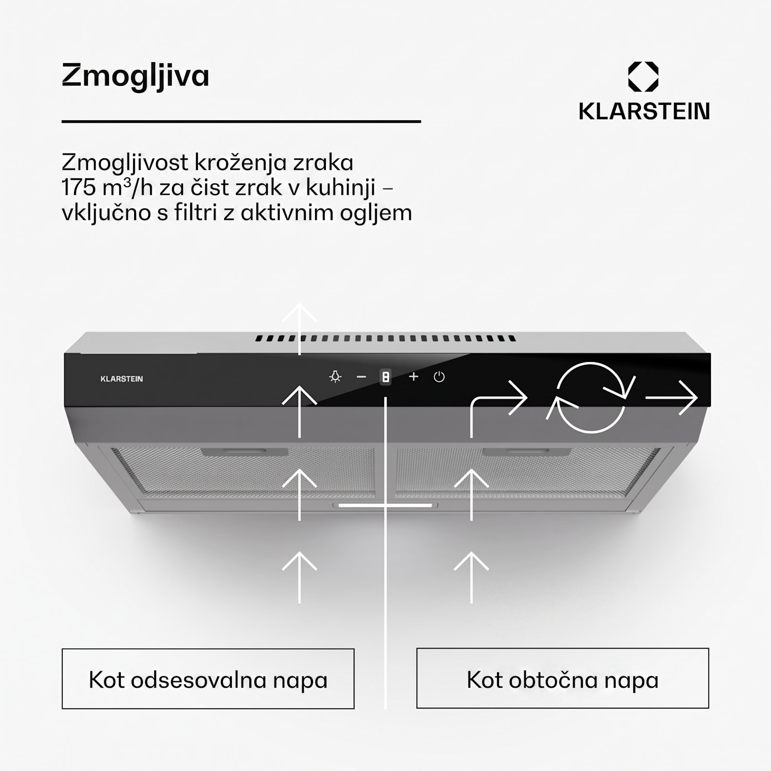 Contempo Neo, napa za namestitev pod kuhinjsko omarico, recirkulacija, 199 m³/h, SenseControl, integrirano upravljanje na dotik 