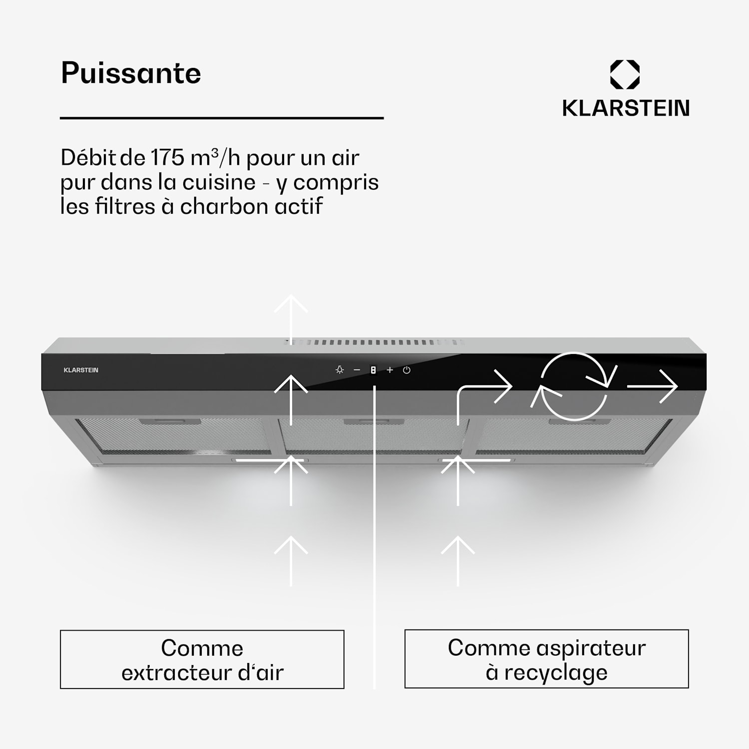 Contempo Neo onderbouwkap afzuig/circulatie 175 m³/h vermogen SenseControl ingebouwde touch bediening rvs/ glazen front van acryl