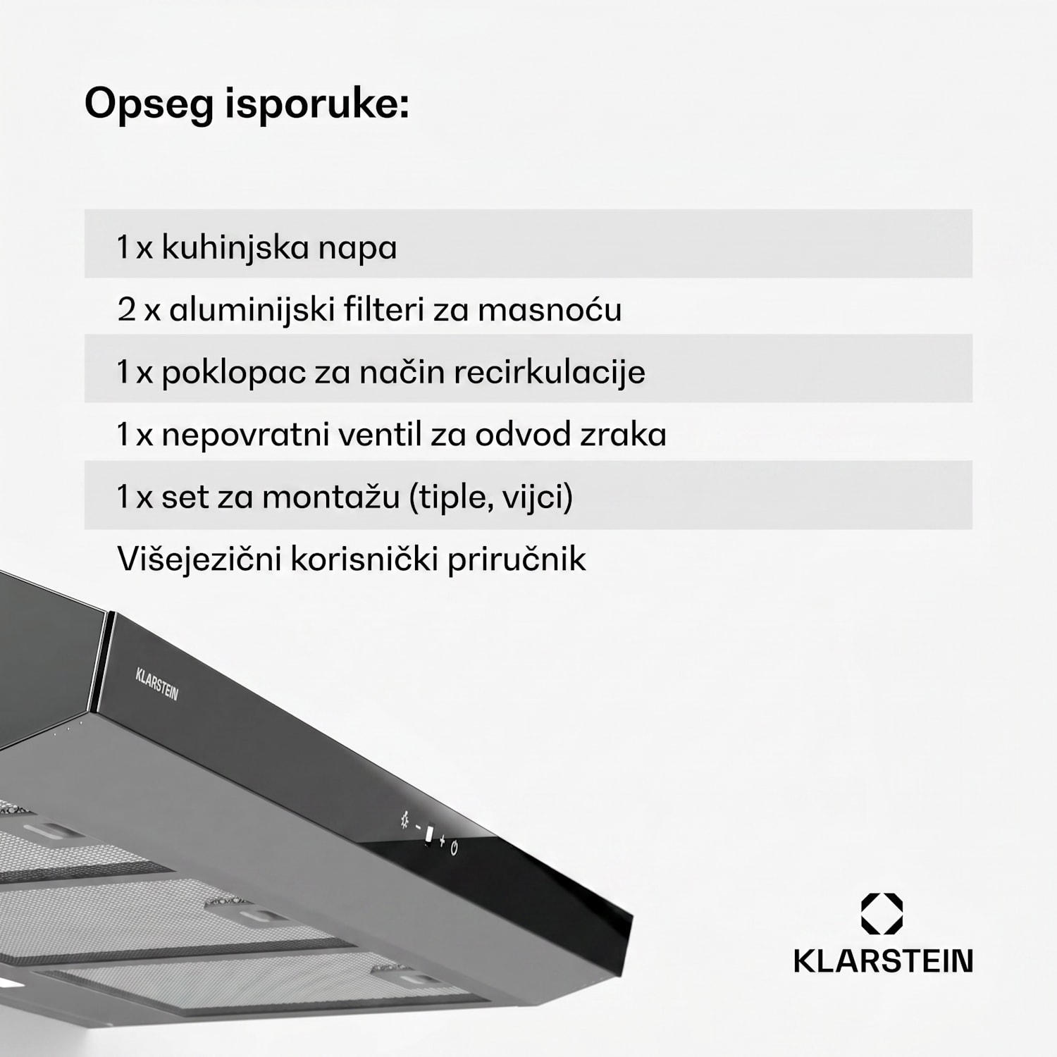 Contempo Neo, napa, ispod ormarića, recirkulacija, 192 m³/h, SenseControl, integrirana kontrola na dodir, nehrđajući čelik / akrilno staklo 