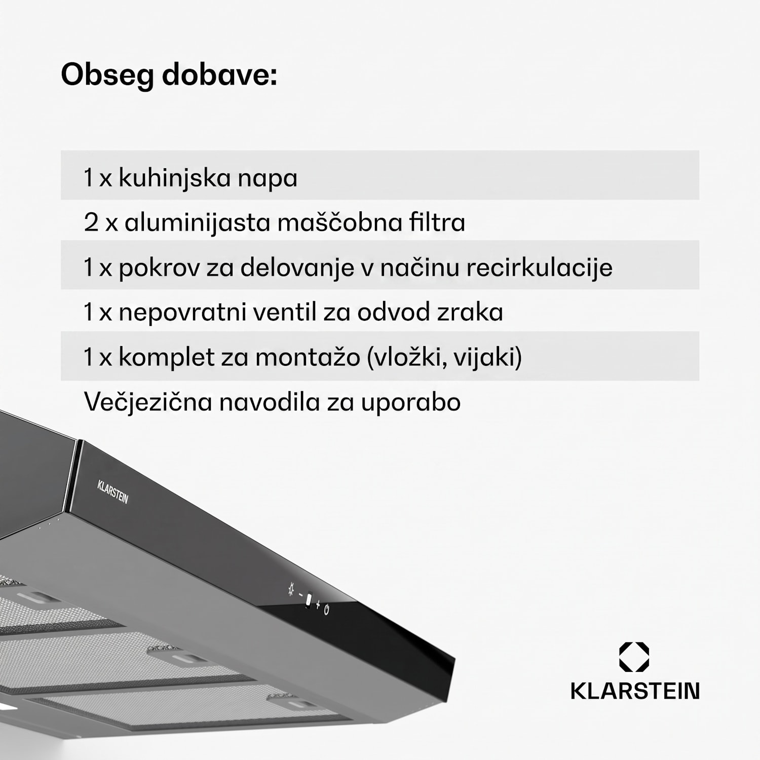 Contempo Neo, kuhinjska napa, pod omarico, recirkulacija, 192 m³/h, SenseControl, integrirano upravljanje na dotik, nerjaveče jeklo / akrilno steklo 