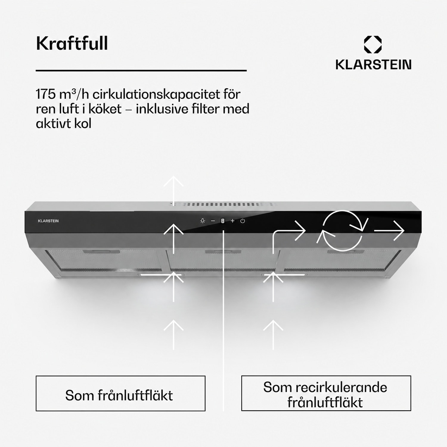 Contempo Neo integrerad köksfläkt, utblåsning/cirkulation, 192 m³/h utblåsningskapacitet, SenseControl, inbyggd pekskärmsstyrning, front i rostfritt stål och akrylglas 90 cm | Silver