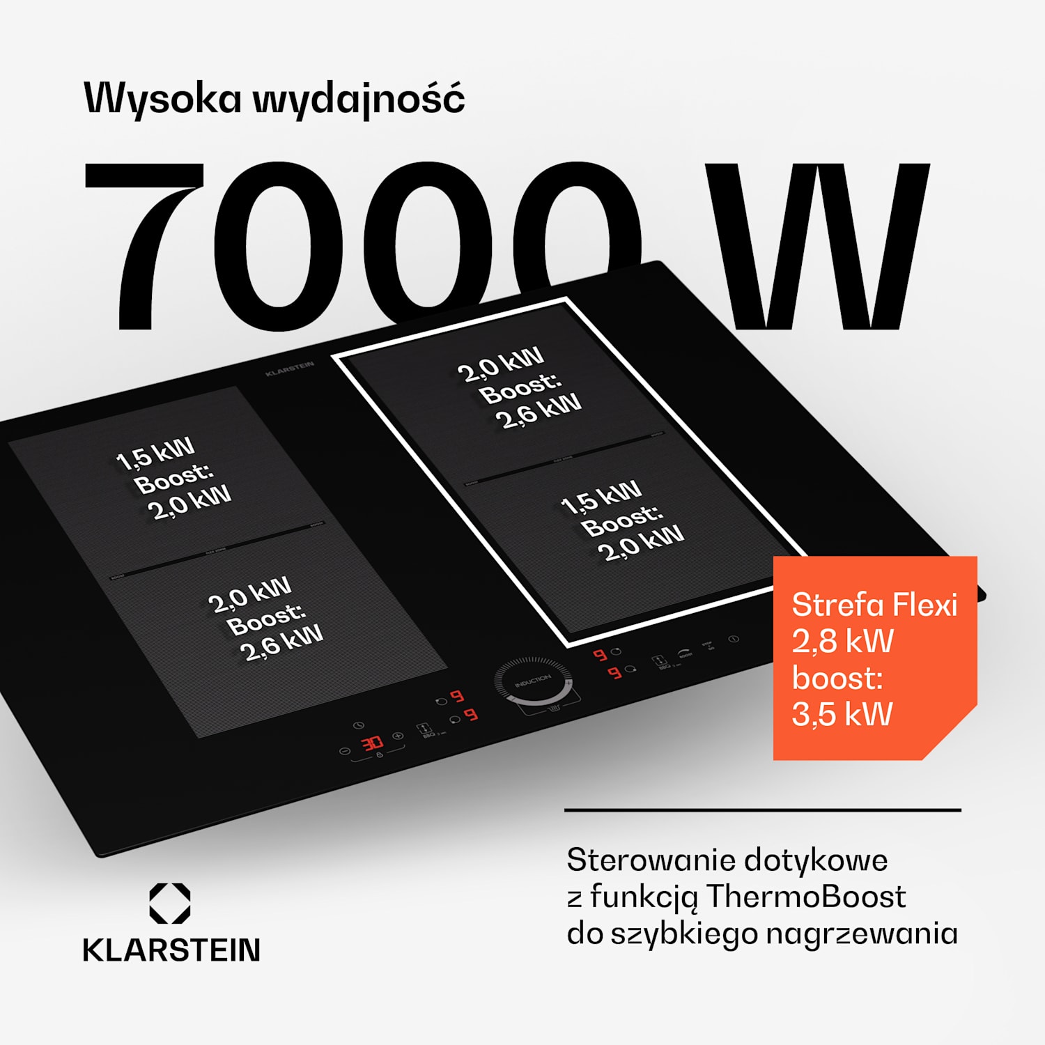 Delicatessa 70 Flex, płyta indukcyjna, 4 strefy, 7000 W, ceramika szklana Flex | 70 cm | Czarny