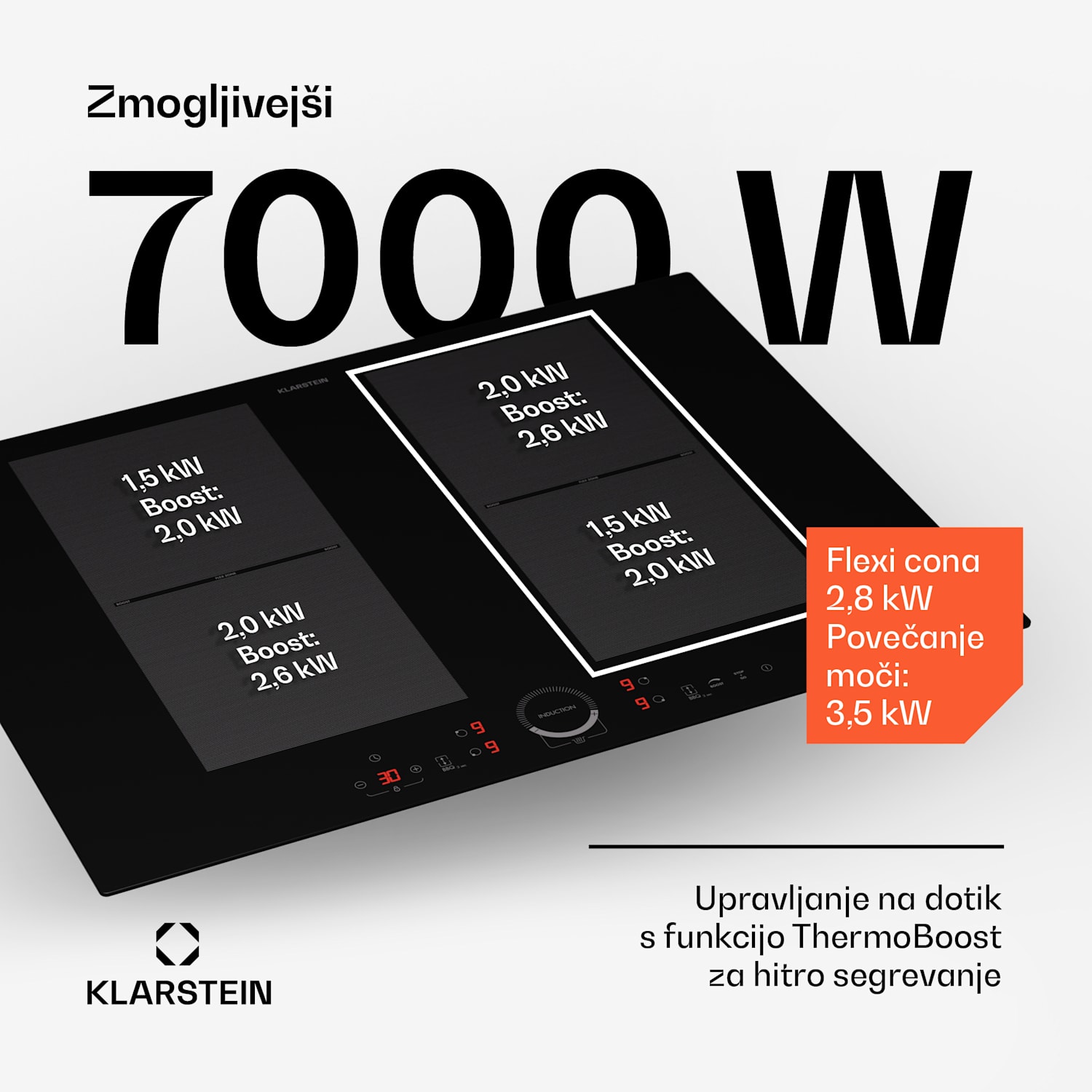 Delicatessa 70 Flex, vgradna indukcijska plošča, 4 cone, 7000 W, steklokeramika Flex | 70 cm | Črna