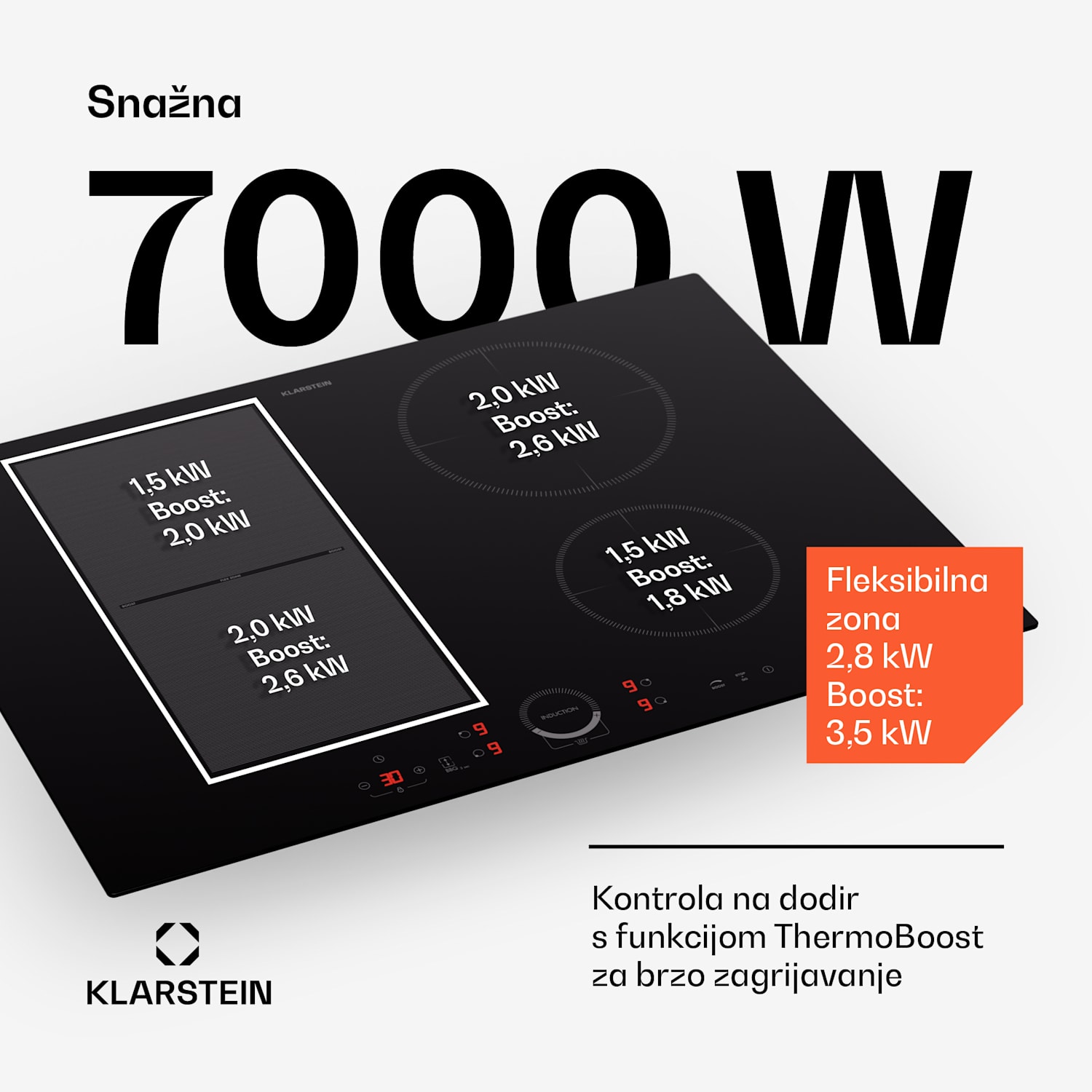 Delicatessa 70 Hybrid, ugradbena indukcijska ploča, 4 zone, 7000 W, staklokeramika Hybrid | 70 cm | Crna