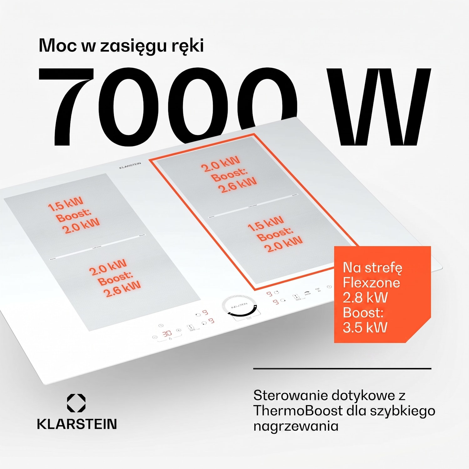 Delicatessa 70 Flex, płyta indukcyjna, 4 strefy, 7000 W, ceramika szklana Flex | 70 cm | Biały