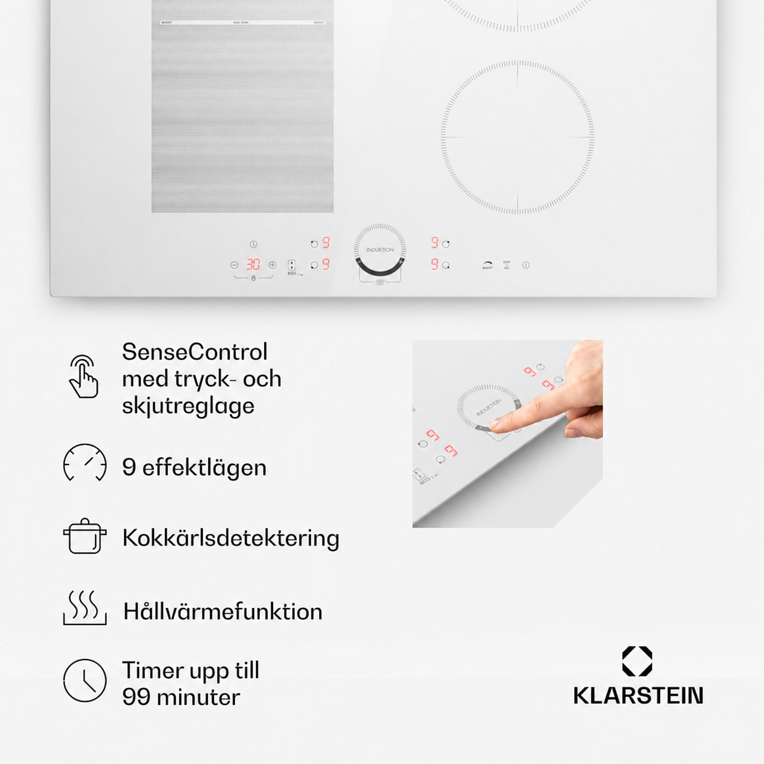Delicatessa 70 Hybrid Inbyggnadshäll induktion 4 zoner 7000 W glaskeramik 70 cm | 1 Flexzon | Vit