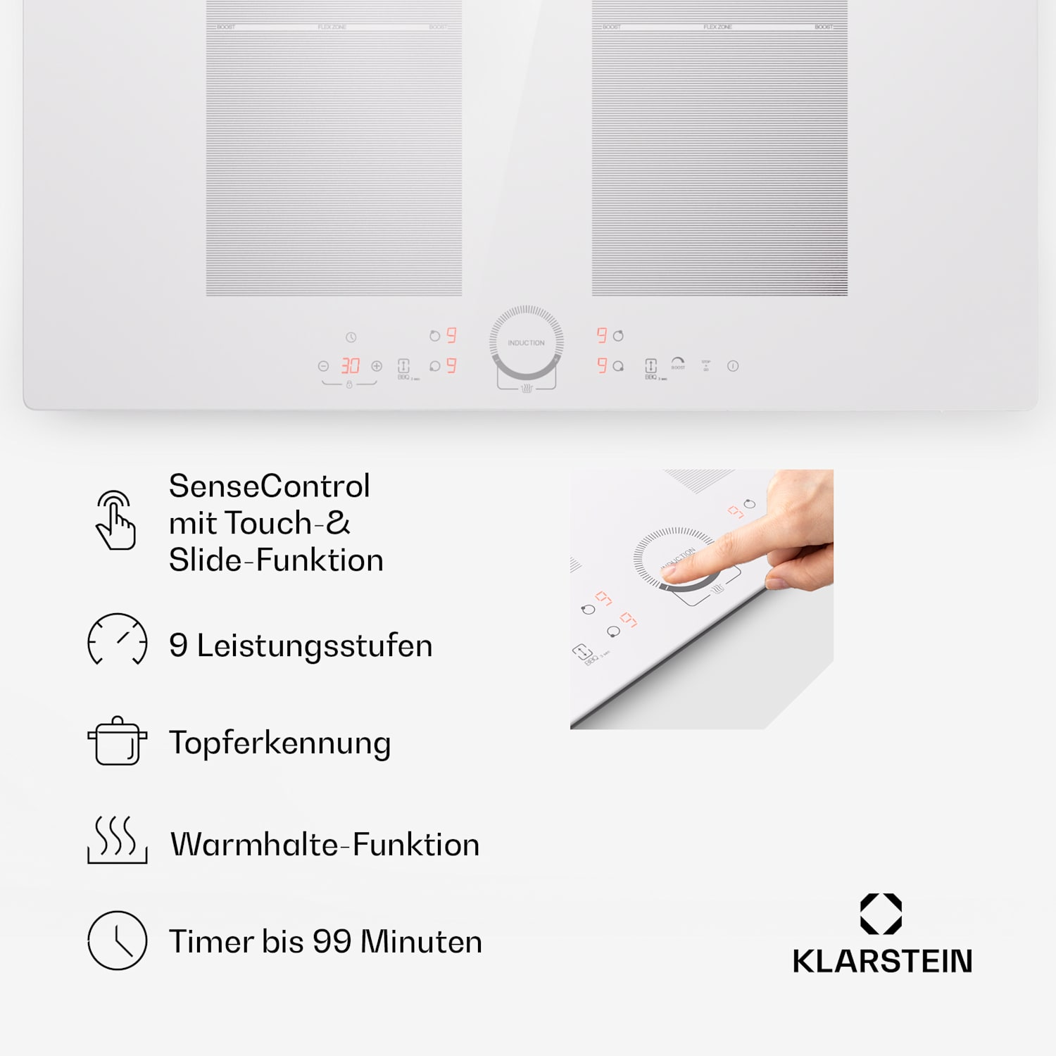 Delicatessa 77 Flex - Piano cottura a induzione da incasso, 4 zone, 7000 W, vetroceramica Flex | 77 cm | Bianco