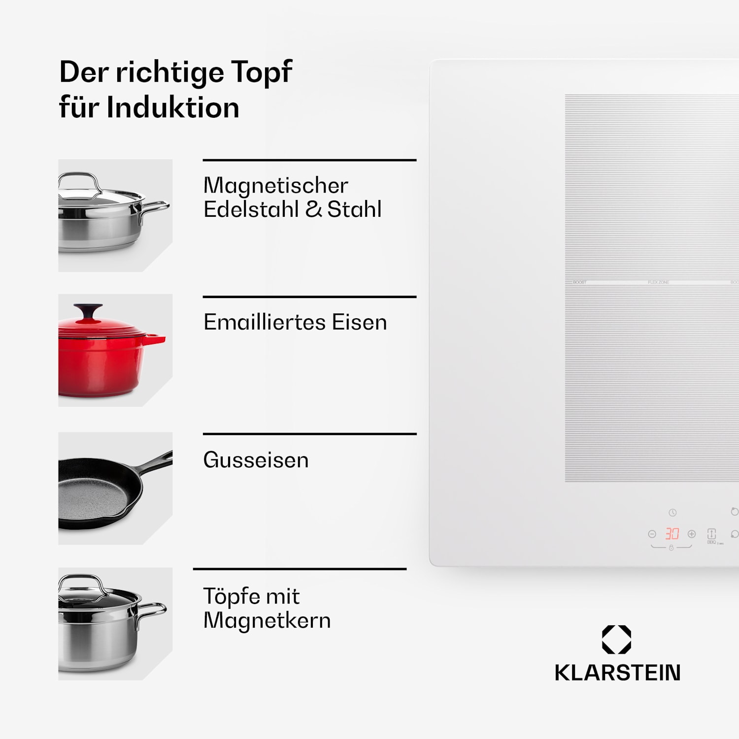 Delicatessa 77 Flex - Piano cottura a induzione da incasso, 4 zone, 7000 W, vetroceramica Flex | 77 cm | Bianco