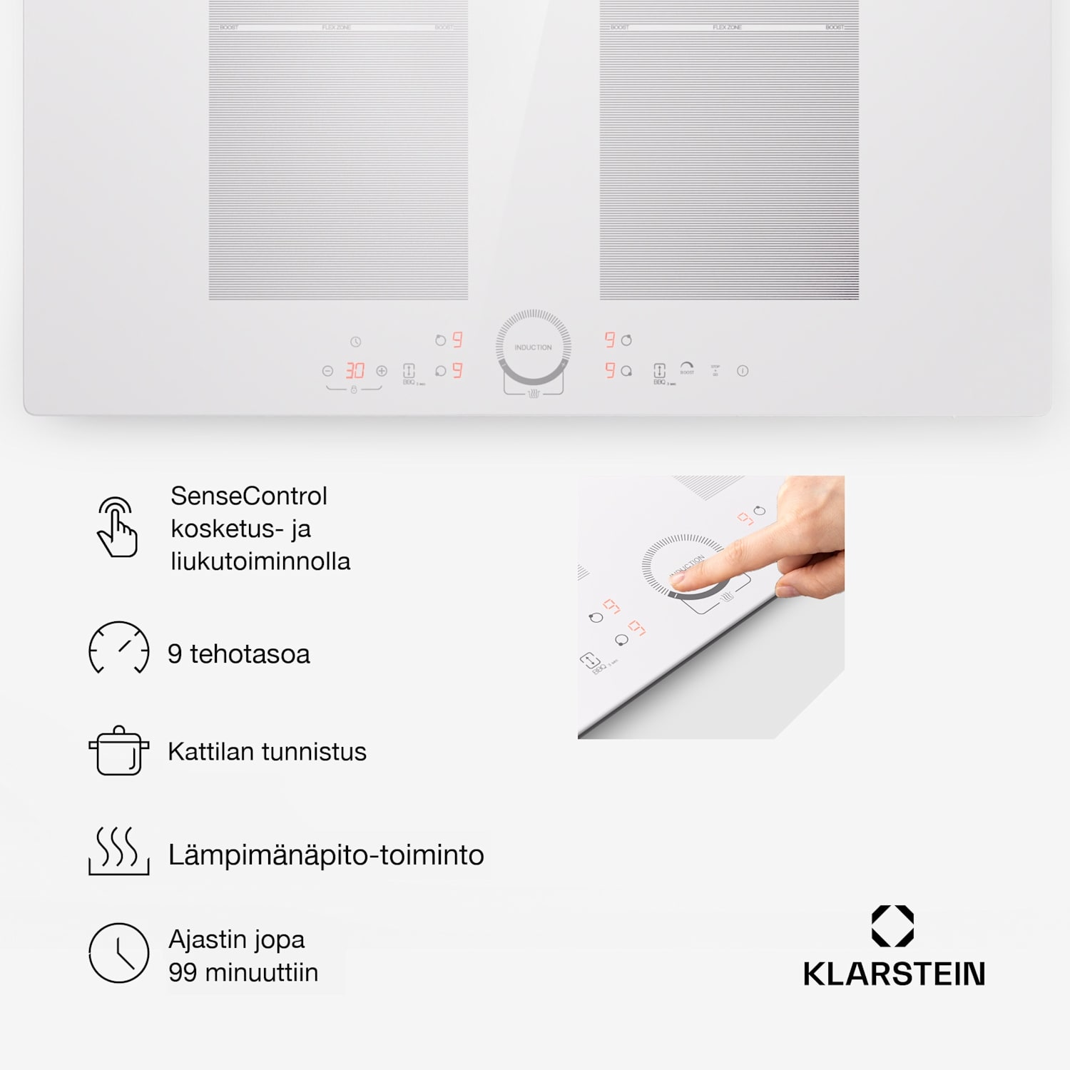 Delicatessa 77 Flex integroitava liesitaso induktio 4 aluetta 7000 W lasikeramiikka 77 cm | 2 Joustoaluetta | Valkoinen
