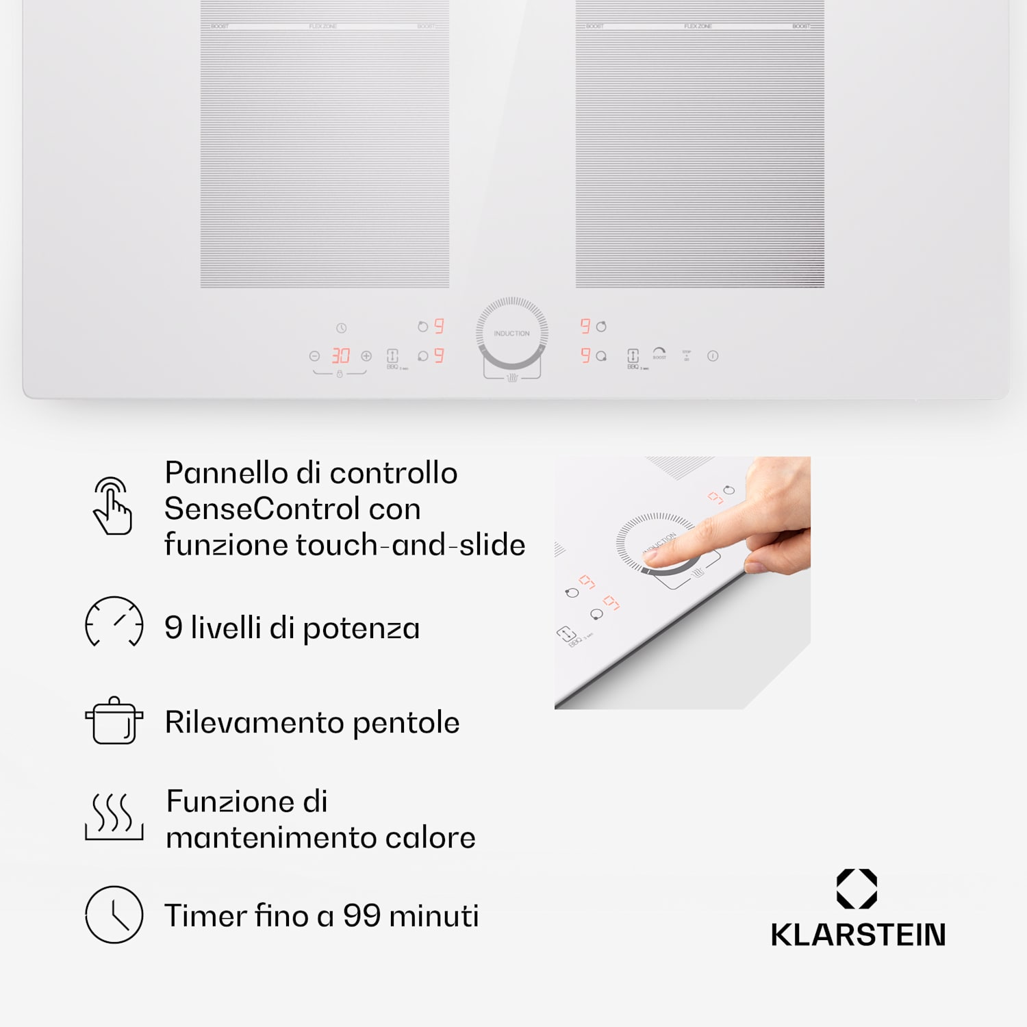 Delicatessa 77 Flex - Piano cottura a induzione da incasso, 4 zone, 7000 W, vetroceramica Flex | 77 cm | Bianco