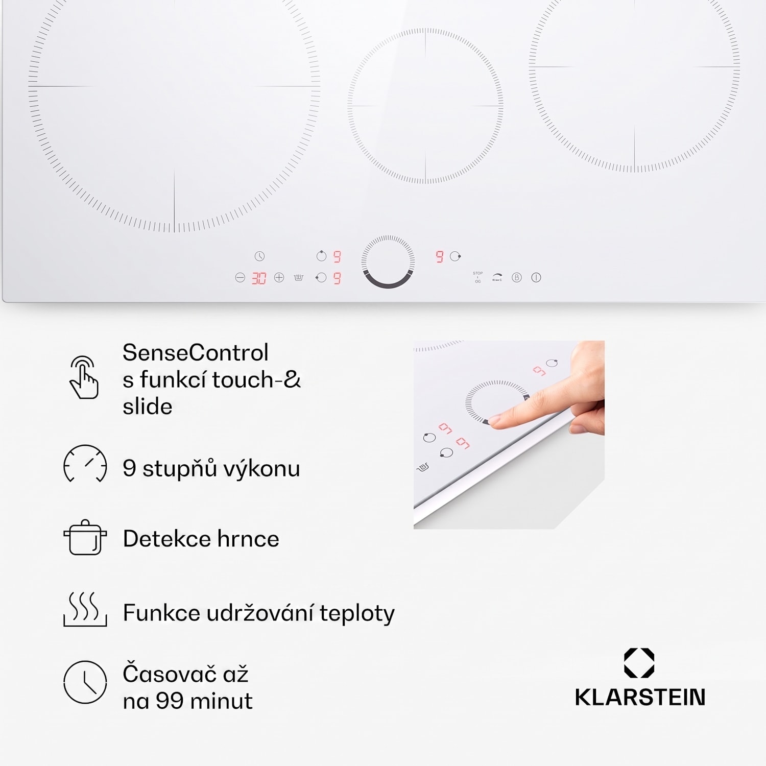 Delicatessa 80, vestavná indukční varná deska, 3 zóny, 6000 W, Paella zóna, sklokeramika Standard | 80 cm | Bílá
