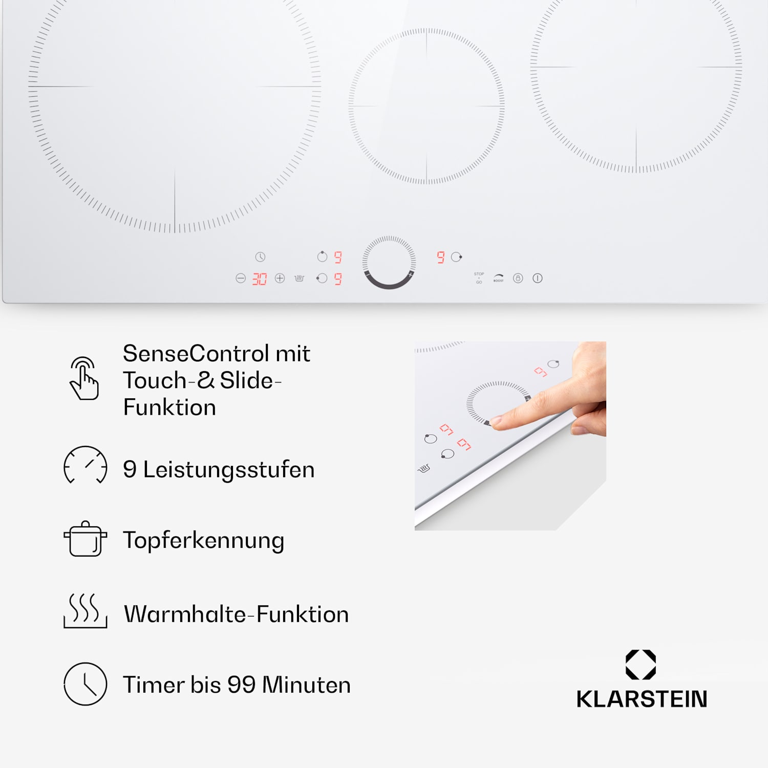 Delicatessa 80 - Piano cottura a induzione da incasso, 3 zone, 6000 W, zona XL, vetroceramica Standard | 80 cm | Bianco