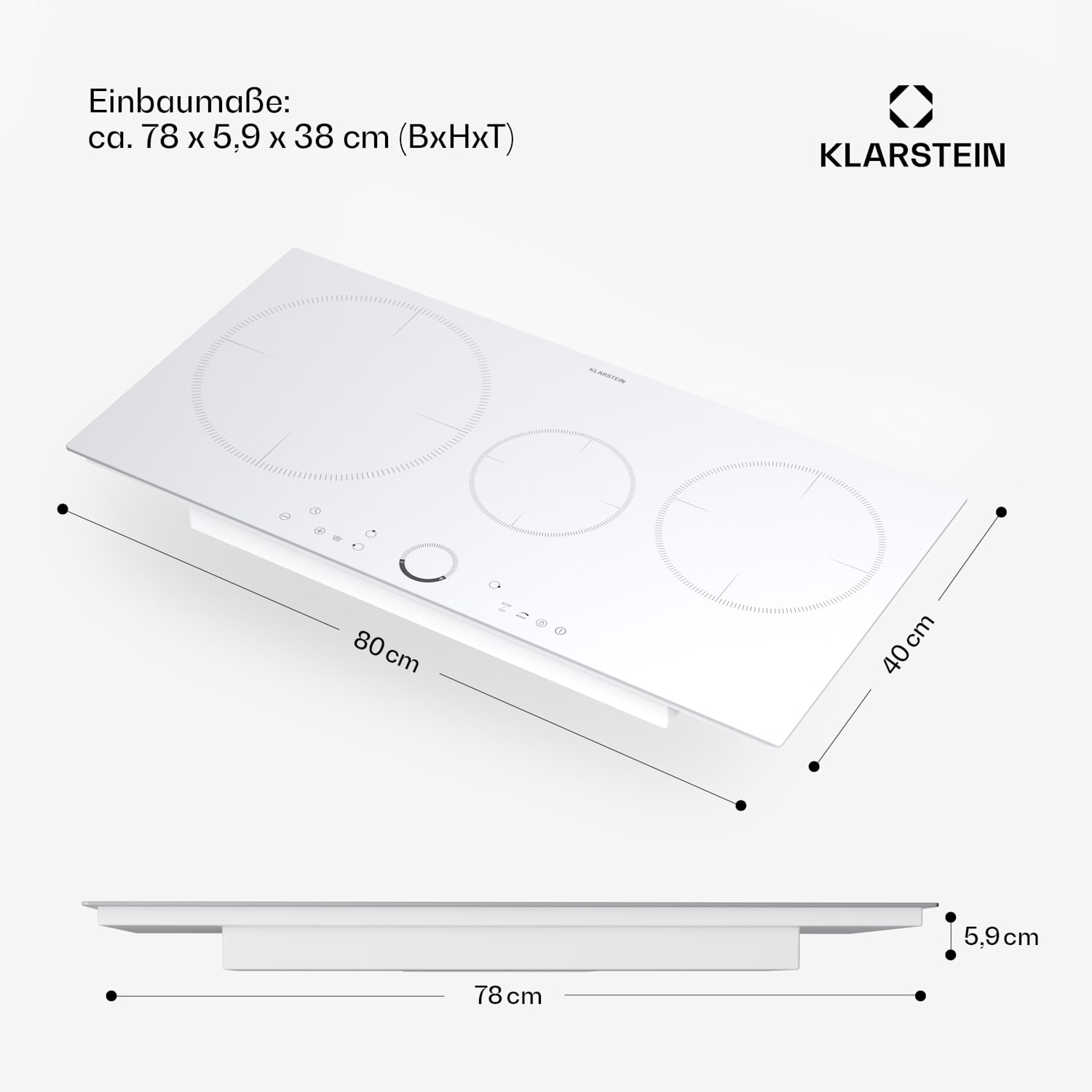 Delicatessa 80 - Piano cottura a induzione da incasso, 3 zone, 6000 W, zona XL, vetroceramica Standard | 80 cm | Bianco