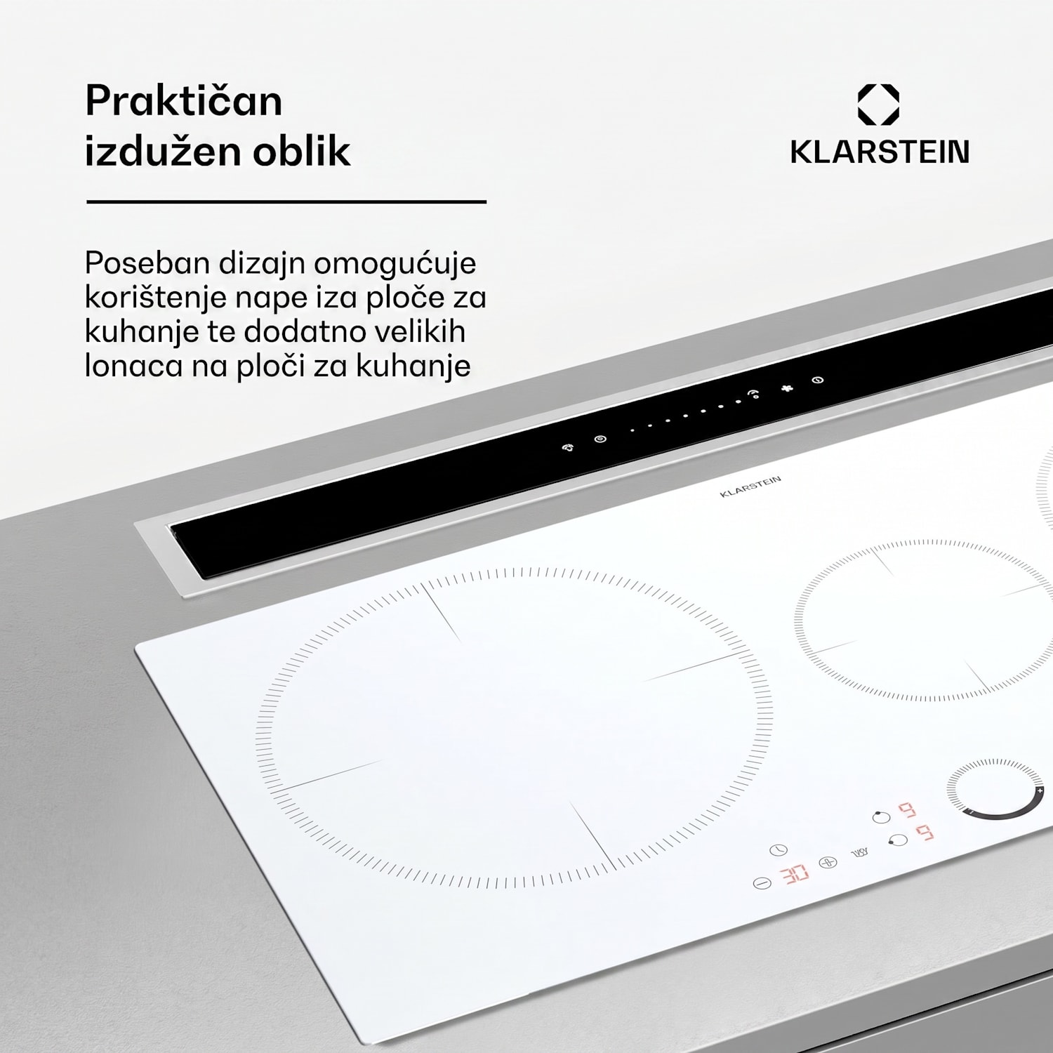 Delicatessa 80, ugradbena indukcijska ploča, 3 zone, 6000 W, Paella zona, staklokeramika Standard | 80 cm | Bijela
