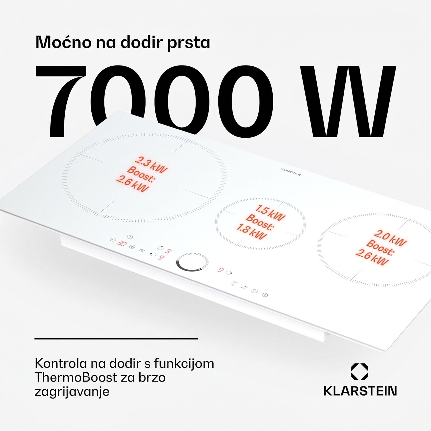 Delicatessa 80, ugradbena indukcijska ploča, 3 zone, 6000 W, Paella zona, staklokeramika Standard | 80 cm | Bijela
