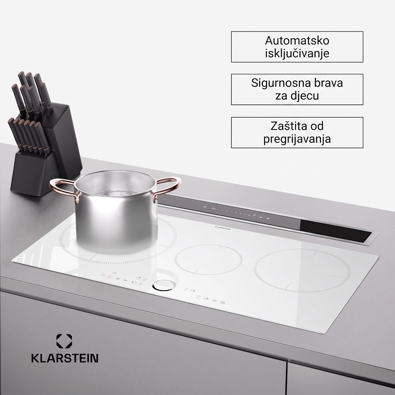 Delicatessa 80, ugradbena indukcijska ploča, 3 zone, 6000 W, Paella zona, staklokeramika Standard | 80 cm | Bijela