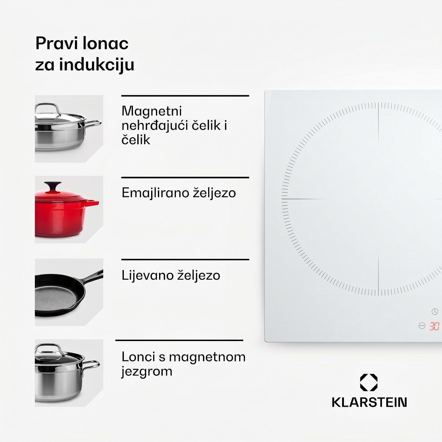 Delicatessa 80, ugradbena indukcijska ploča, 3 zone, 6000 W, Paella zona, staklokeramika Standard | 80 cm | Bijela